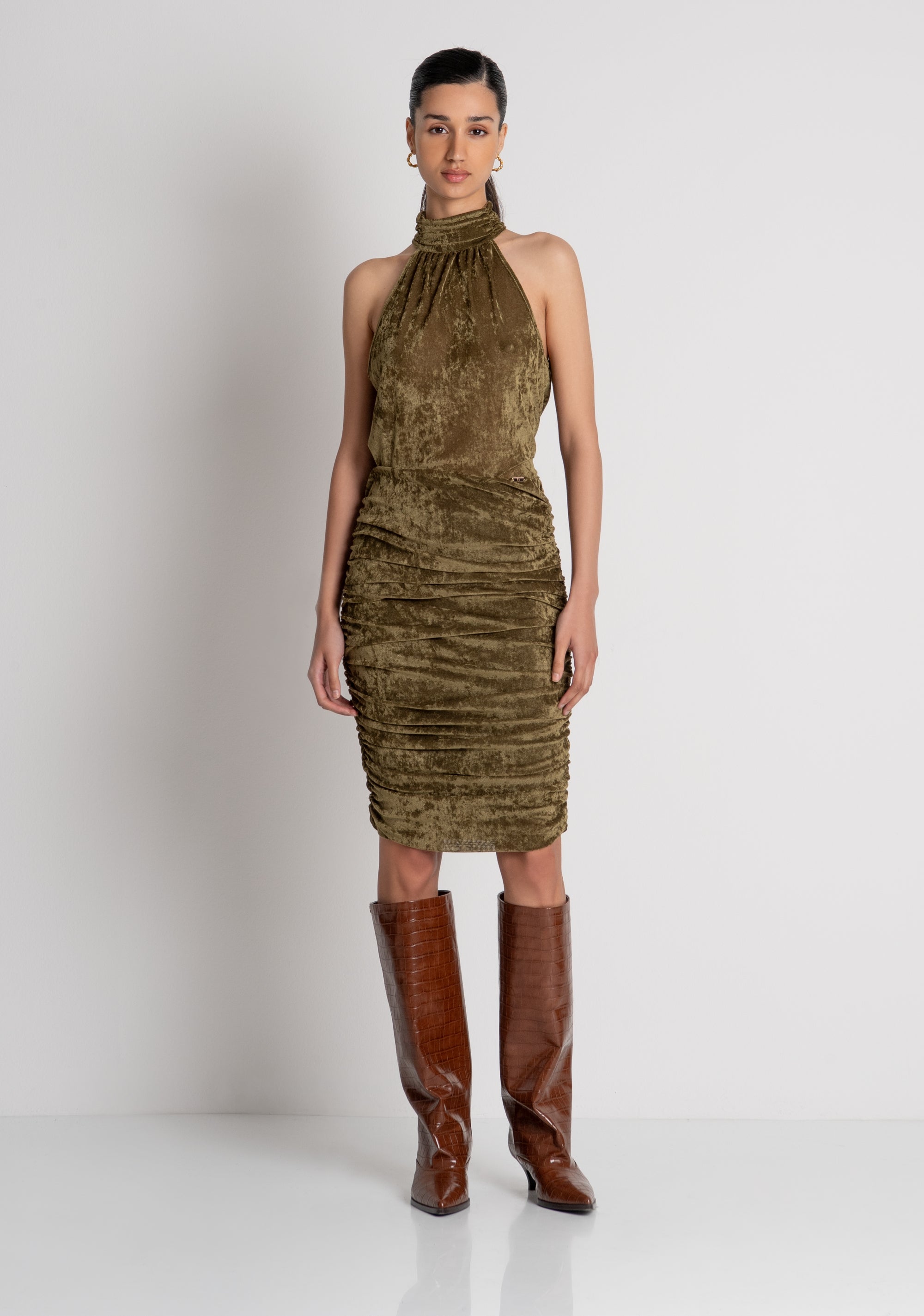 Sheath dress slim fit middle length made in velvet Fracomina FS26WG1001W597Q5-2
