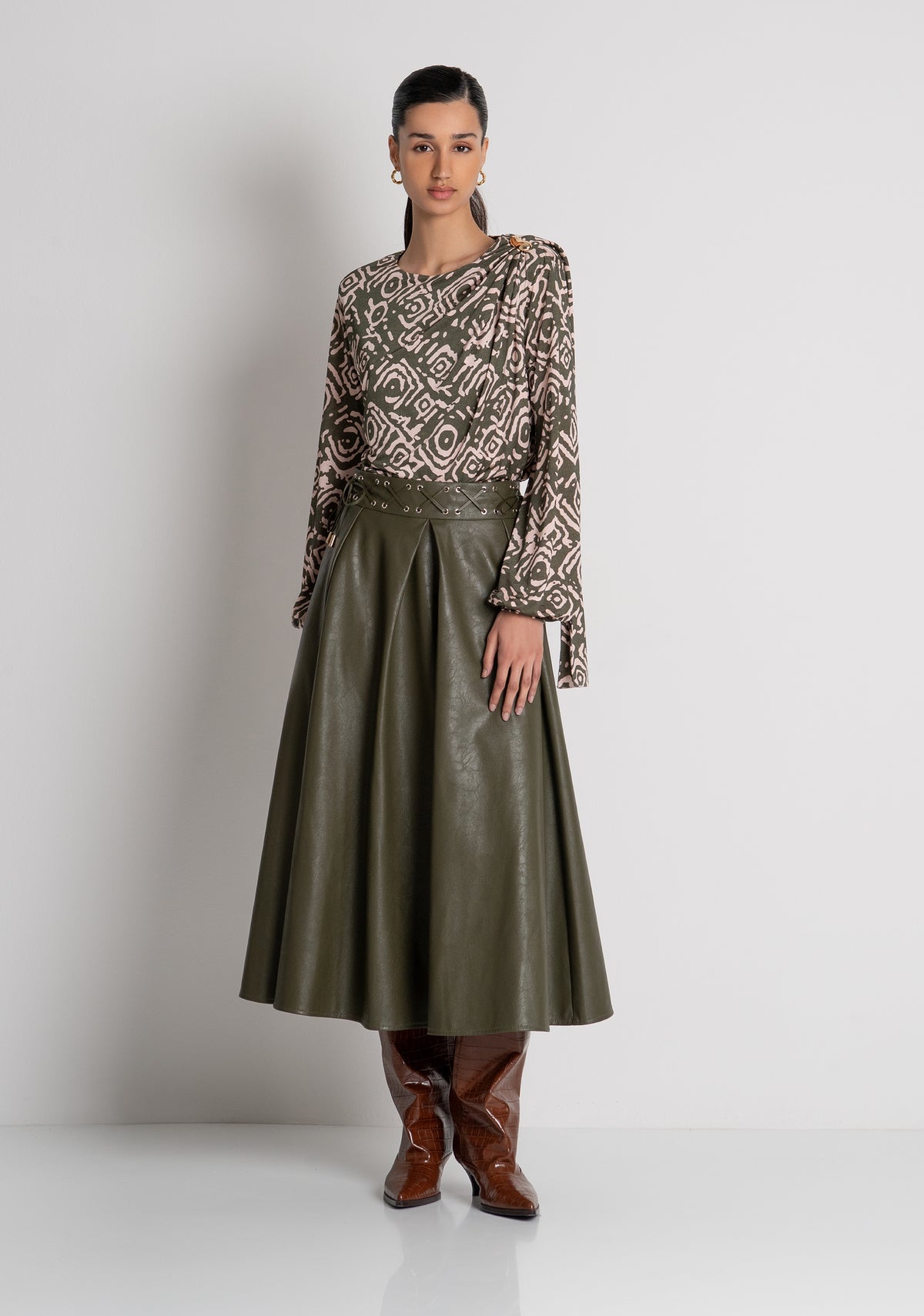 Long skirt wide fit made in fake leather Fracomina FS26WG2001P45601-813-2