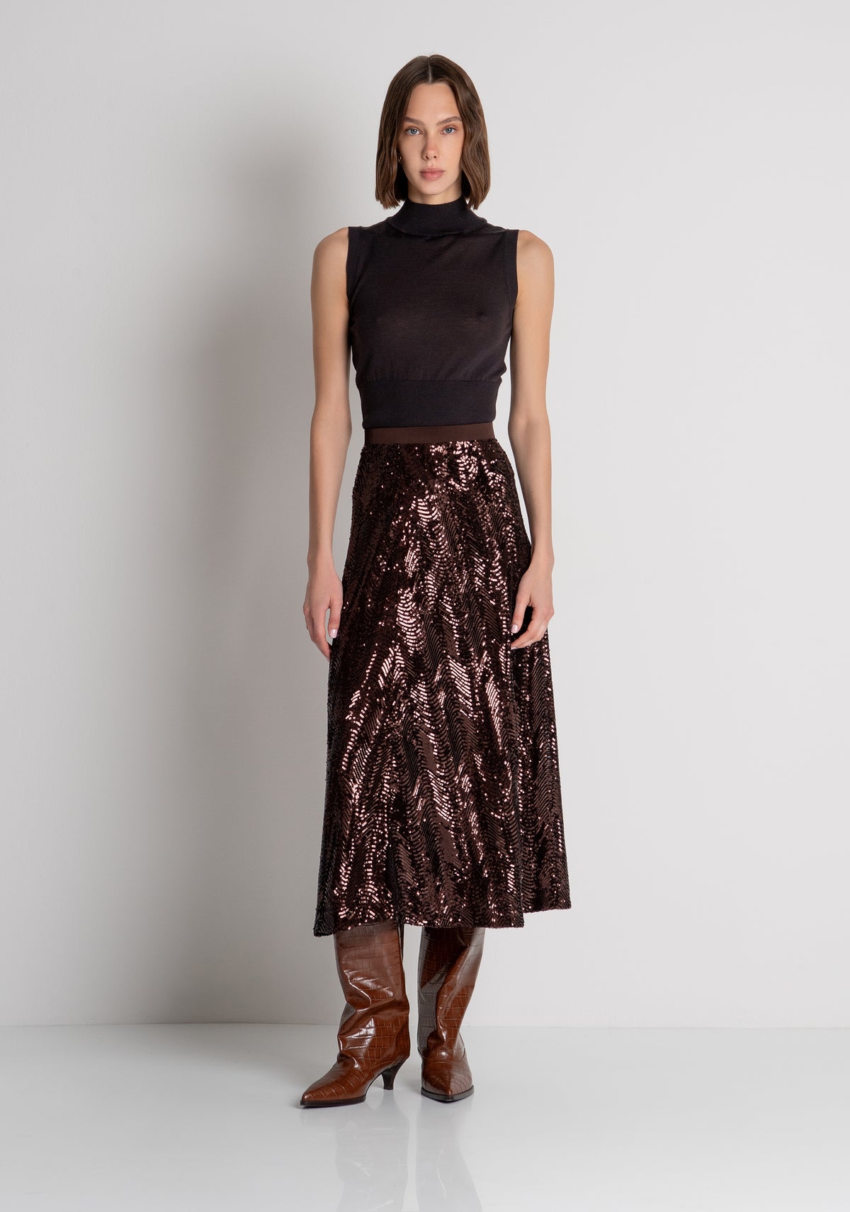 Skirt flare middle length made in fabric with sequins Fracomina FS26WG2004W53601-091-3