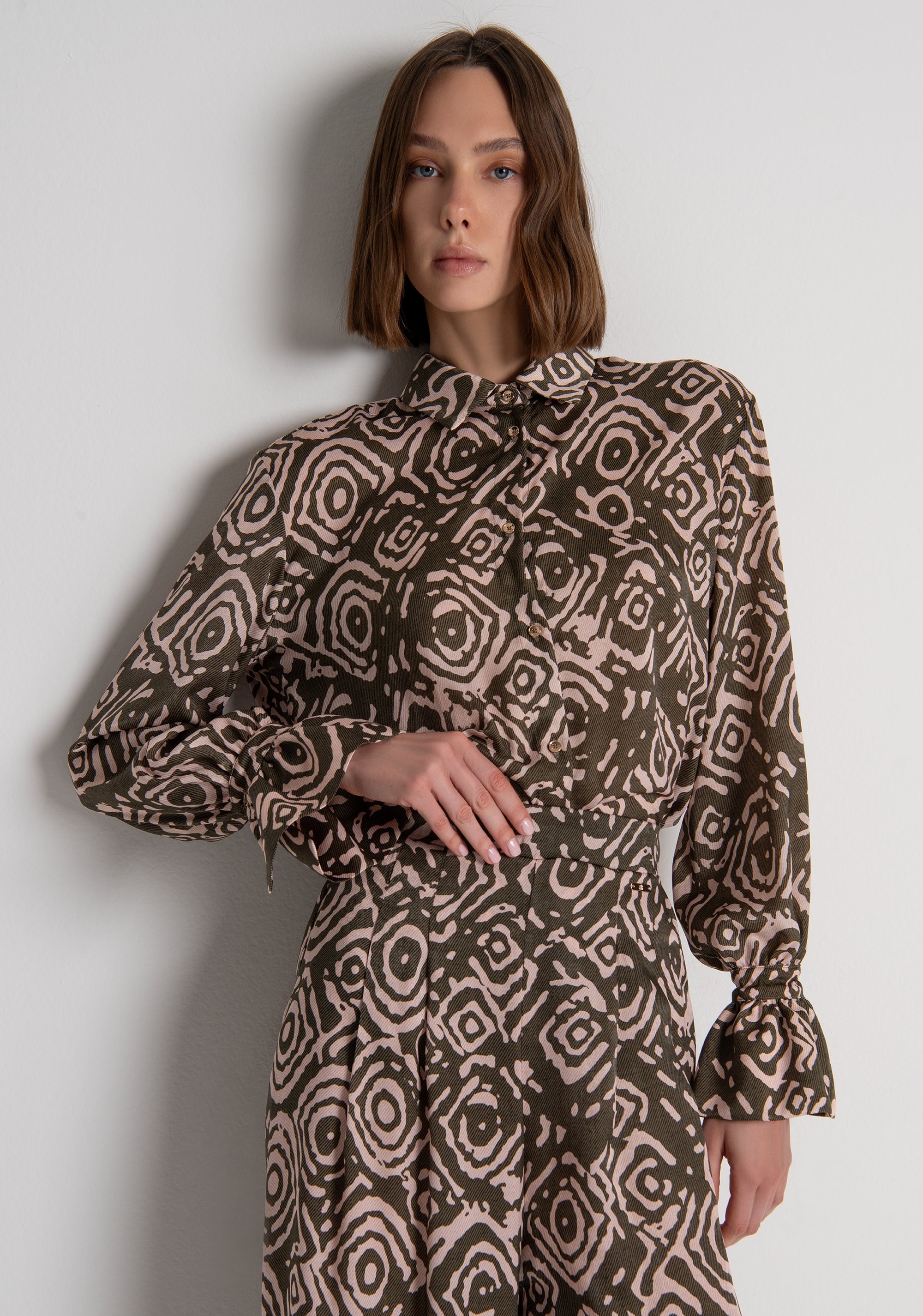 Palazzo pant wide fit with geometrical pattern Fracomina FS26WV3011W411Y8-P15-3