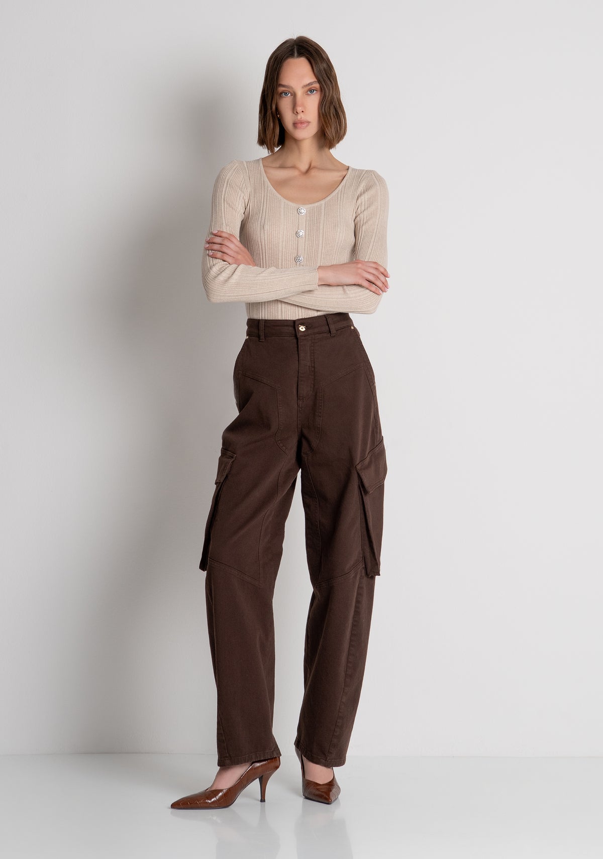 Carrot pant balloon fit made in gabardine Fracomina FS26WVC001W67601-091-2