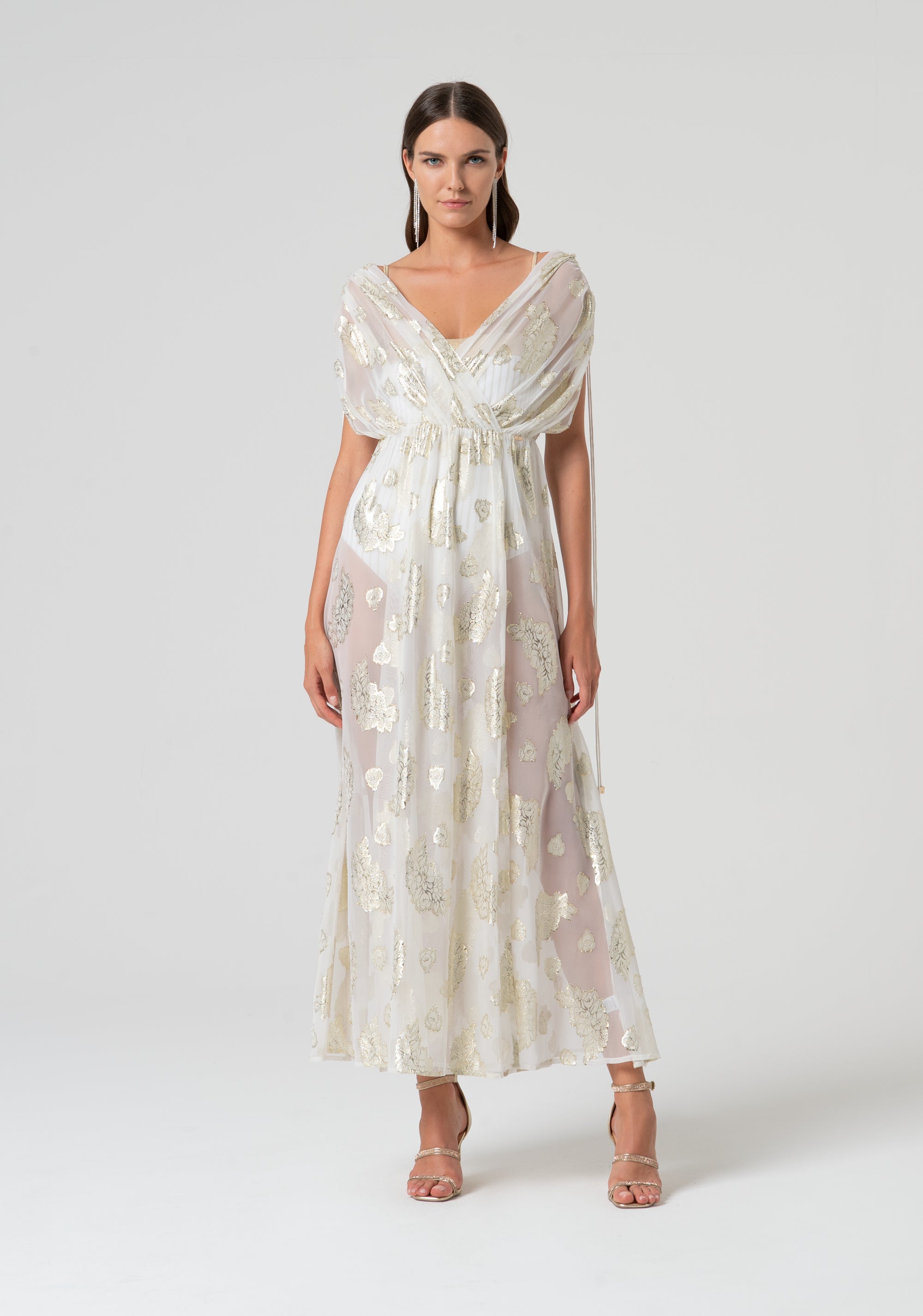 chinese dress ladies Long dress flared made in plissè effect fabric FR25WD2011W412F9 FRACOMINA main image 1