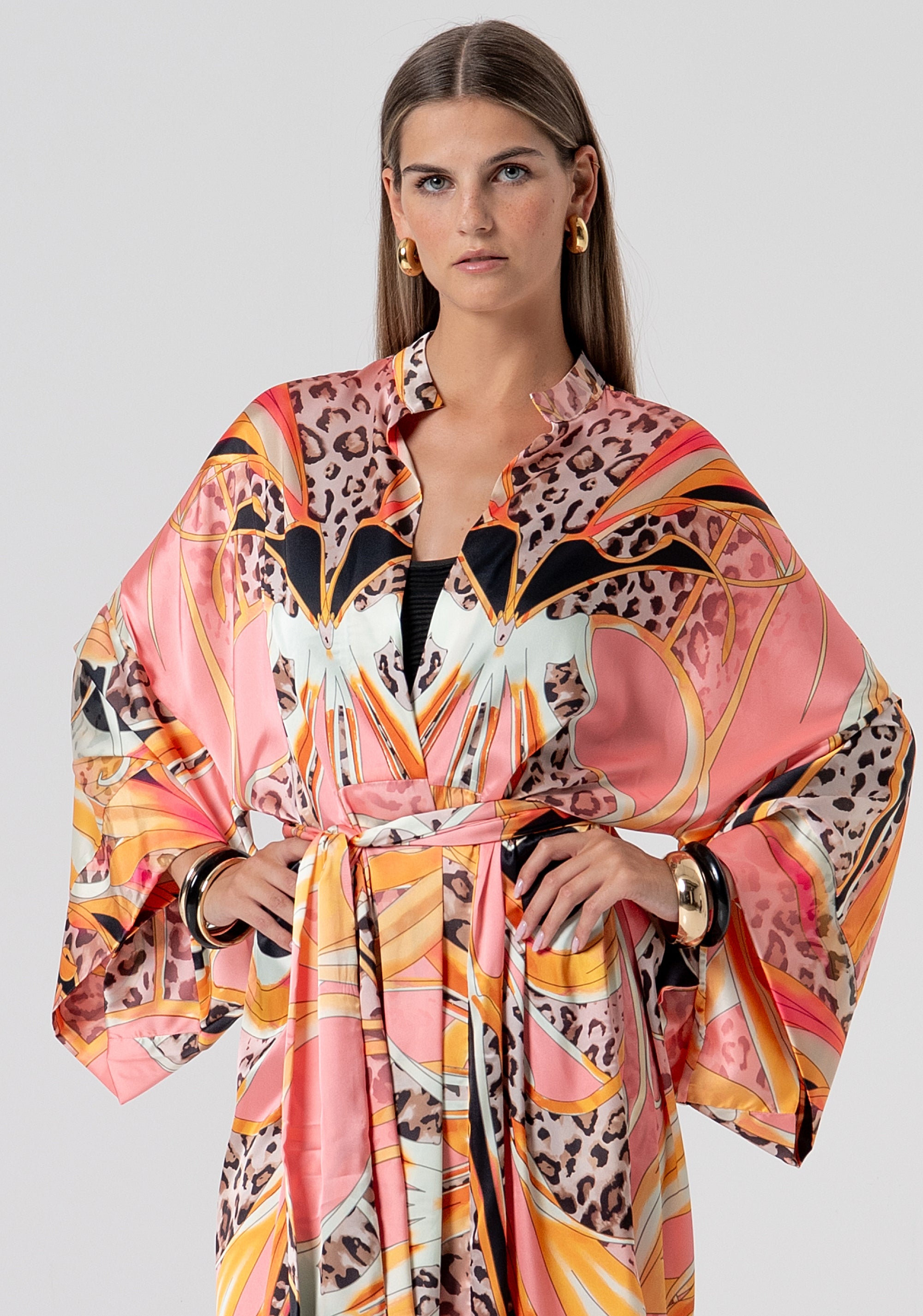 Long dress kimono style regular fit with conceptual pattern Fracomina FV26SD3002W755J8-222-2