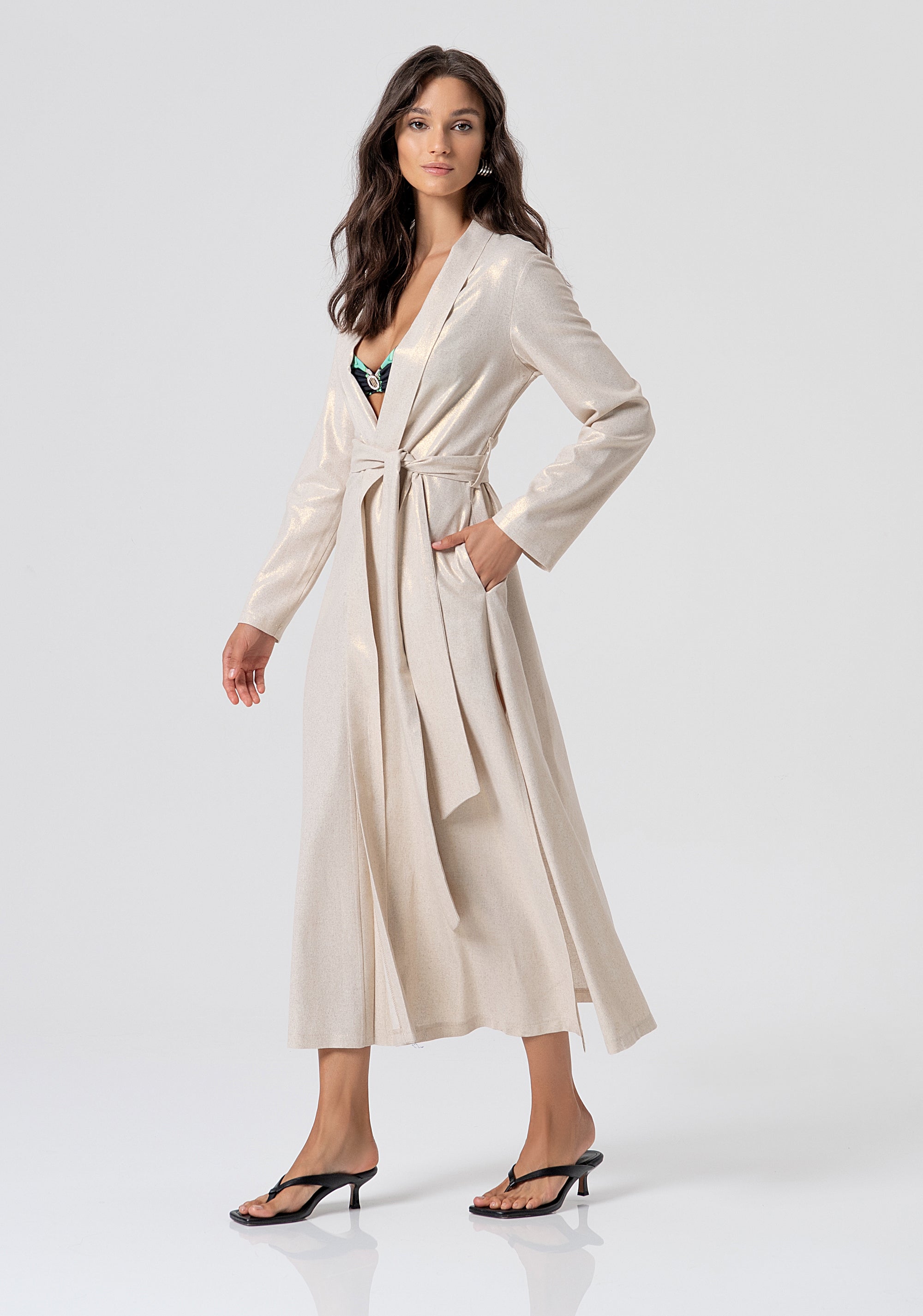 Long kimono regular fit made in coated fabric Fracomina FV26SD3011W49801-150-1