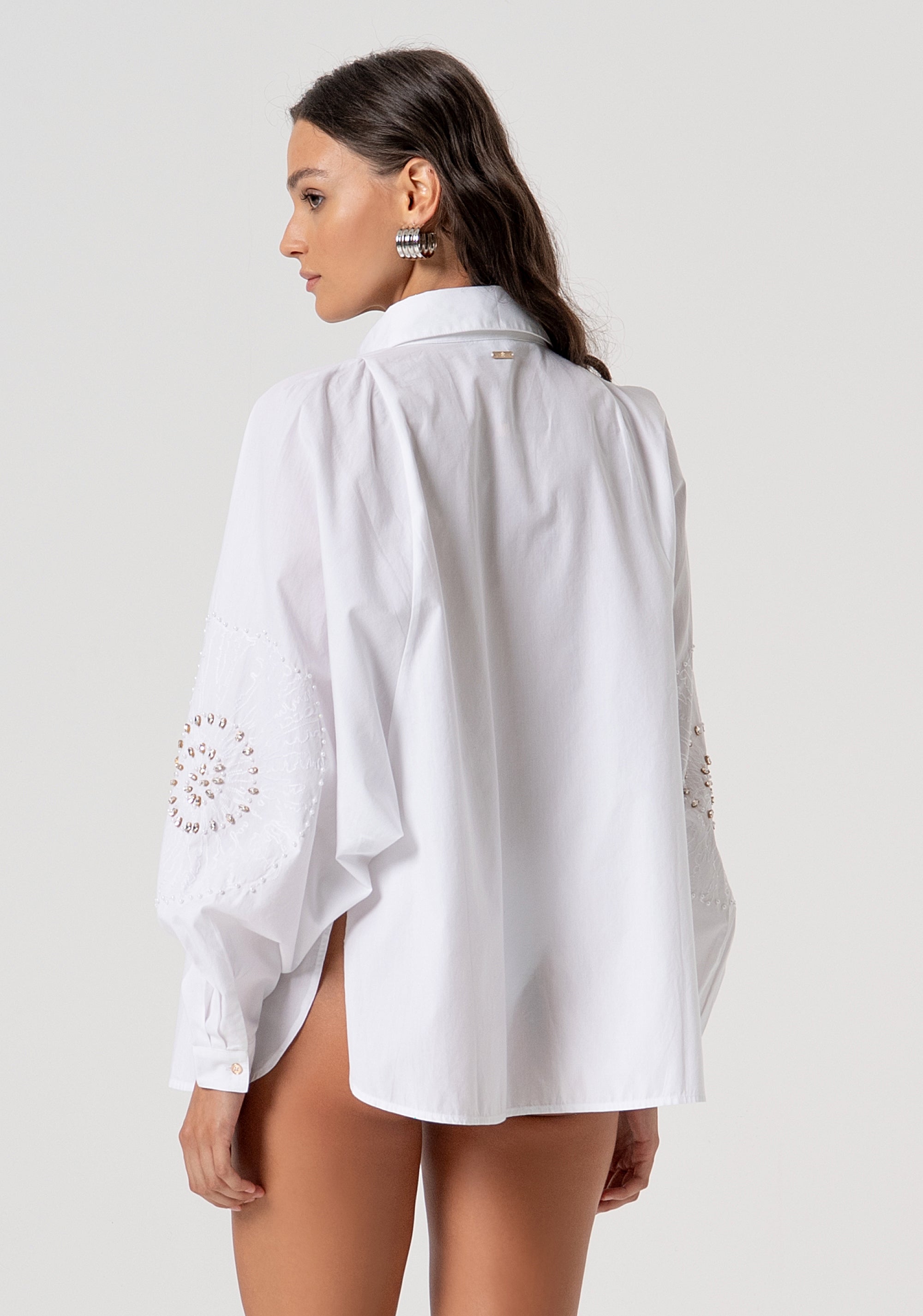 Shirt over fit made in popeline with shiny stones Fracomina FV26ST6002W430E5-278-3