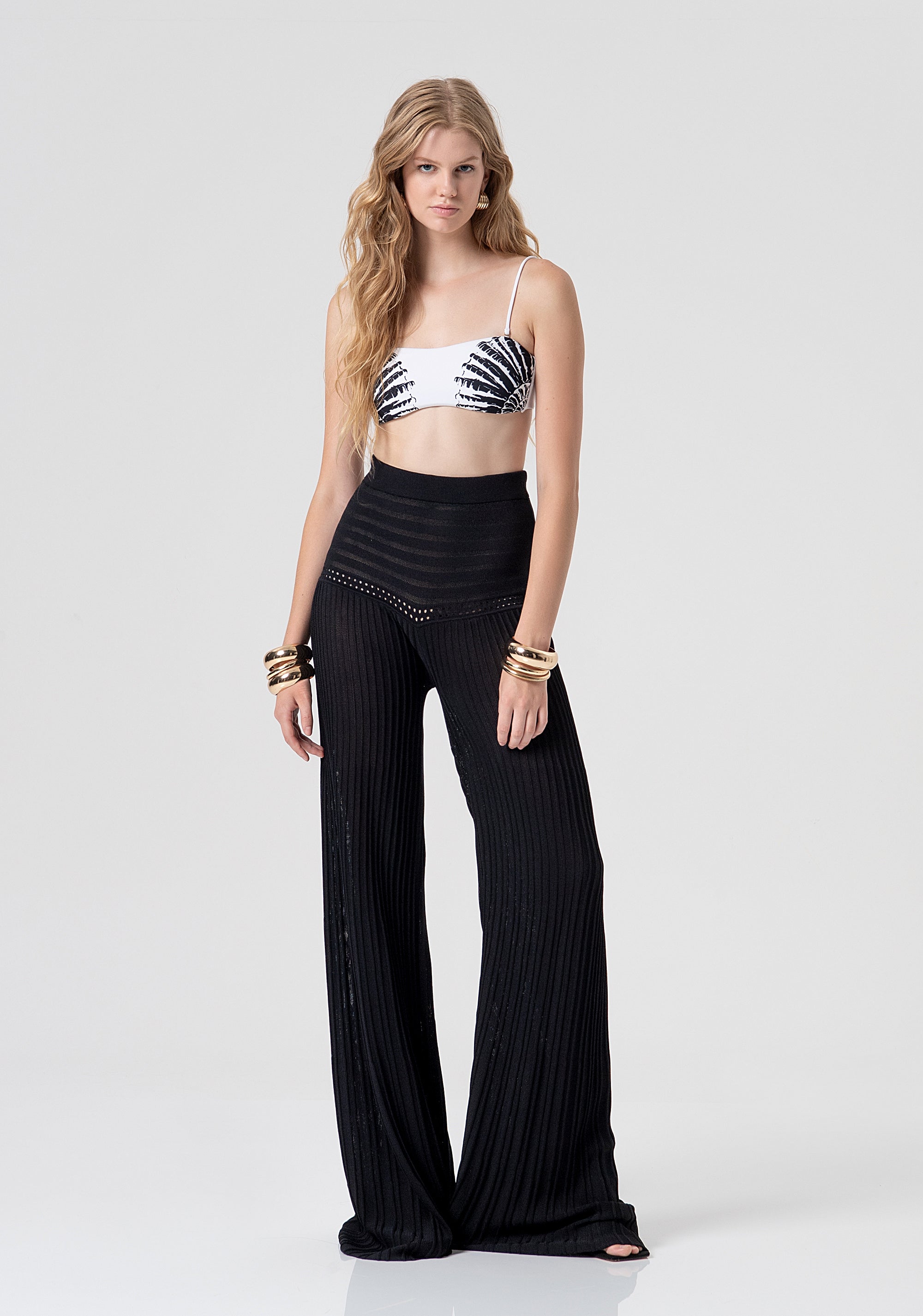 Knitted palazzo pant flare with plissè effect Fracomina FV26SV3002K416F9-053-1