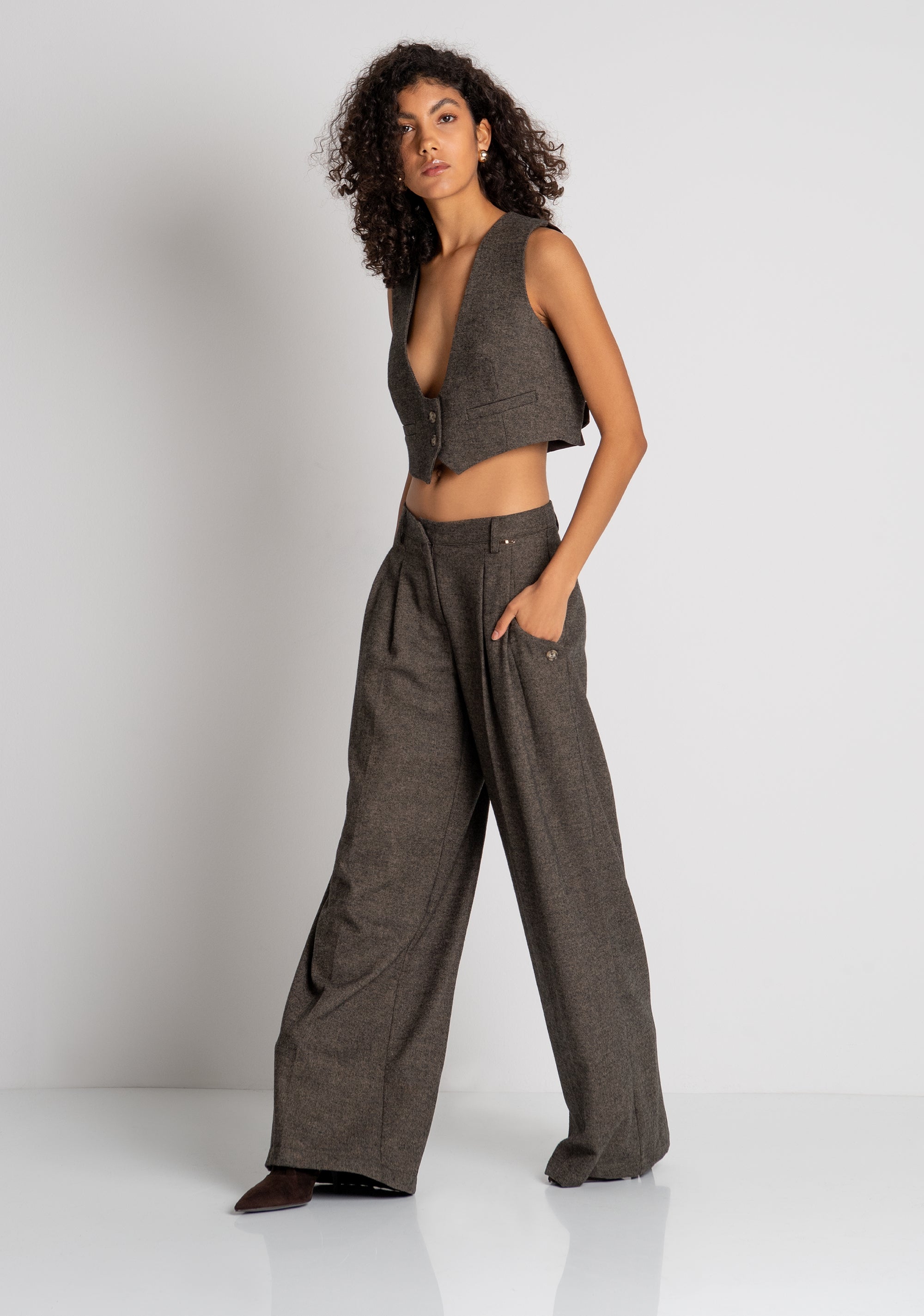 Palazzo pant wide fit made in tweed Fracomina FZ26WV3002W73601-091