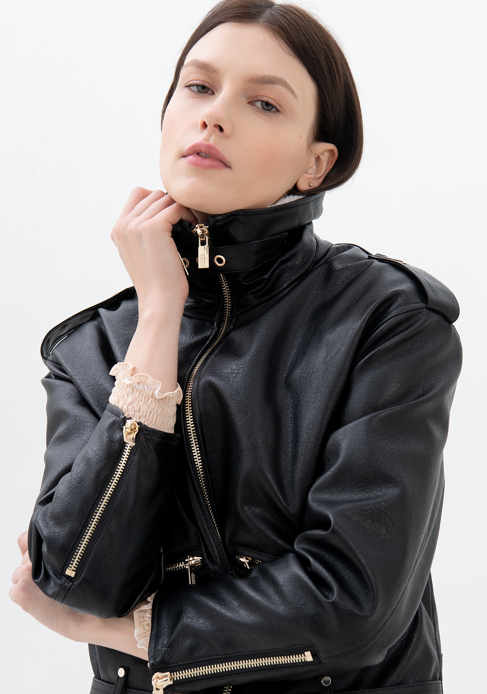 Aviator style jacket regular fit made in fake leather Fracomina F321WJ1005E40201-053_03