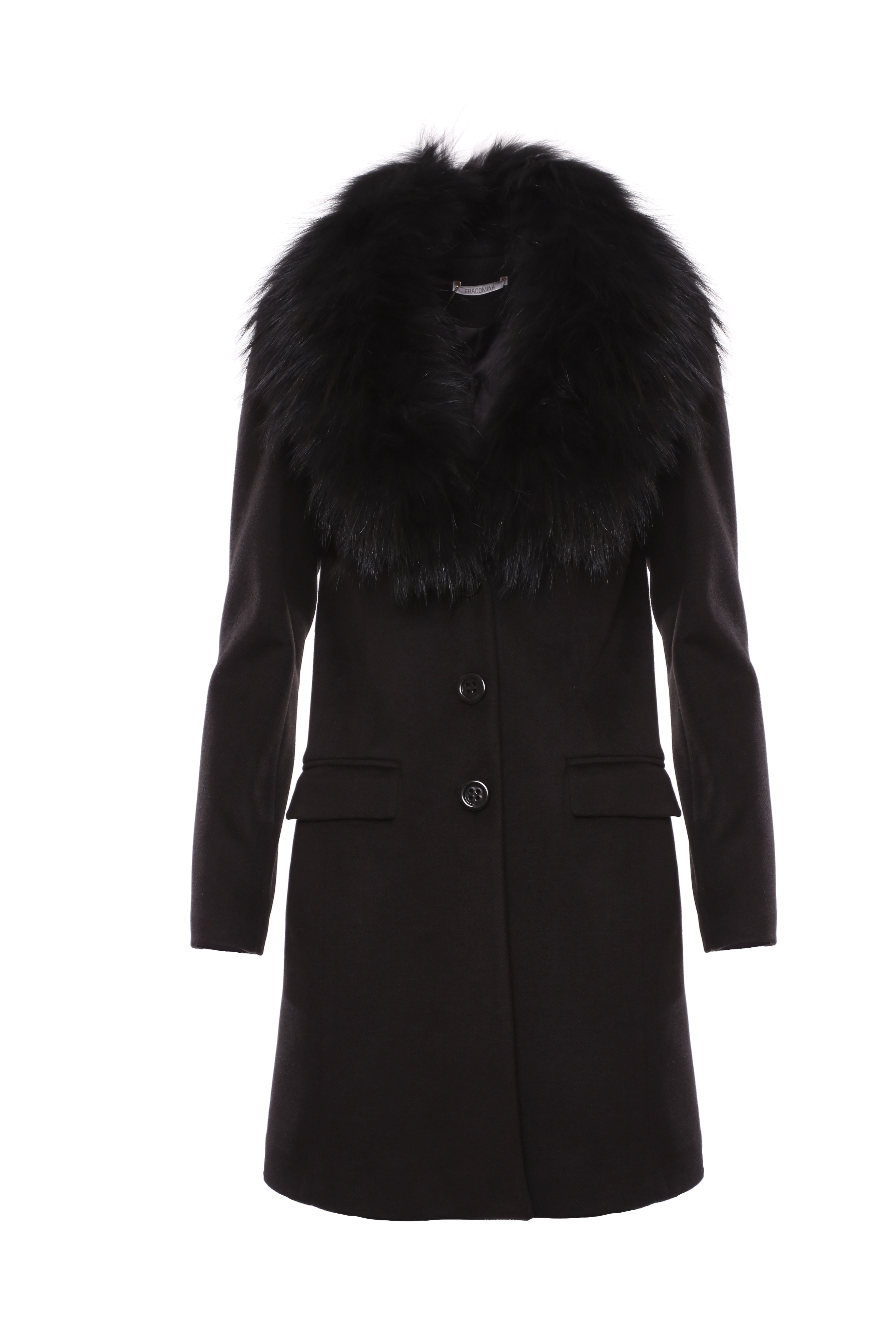Single breasted slim coat with neck in fur Fracomina FI22WC1001W486F3-053