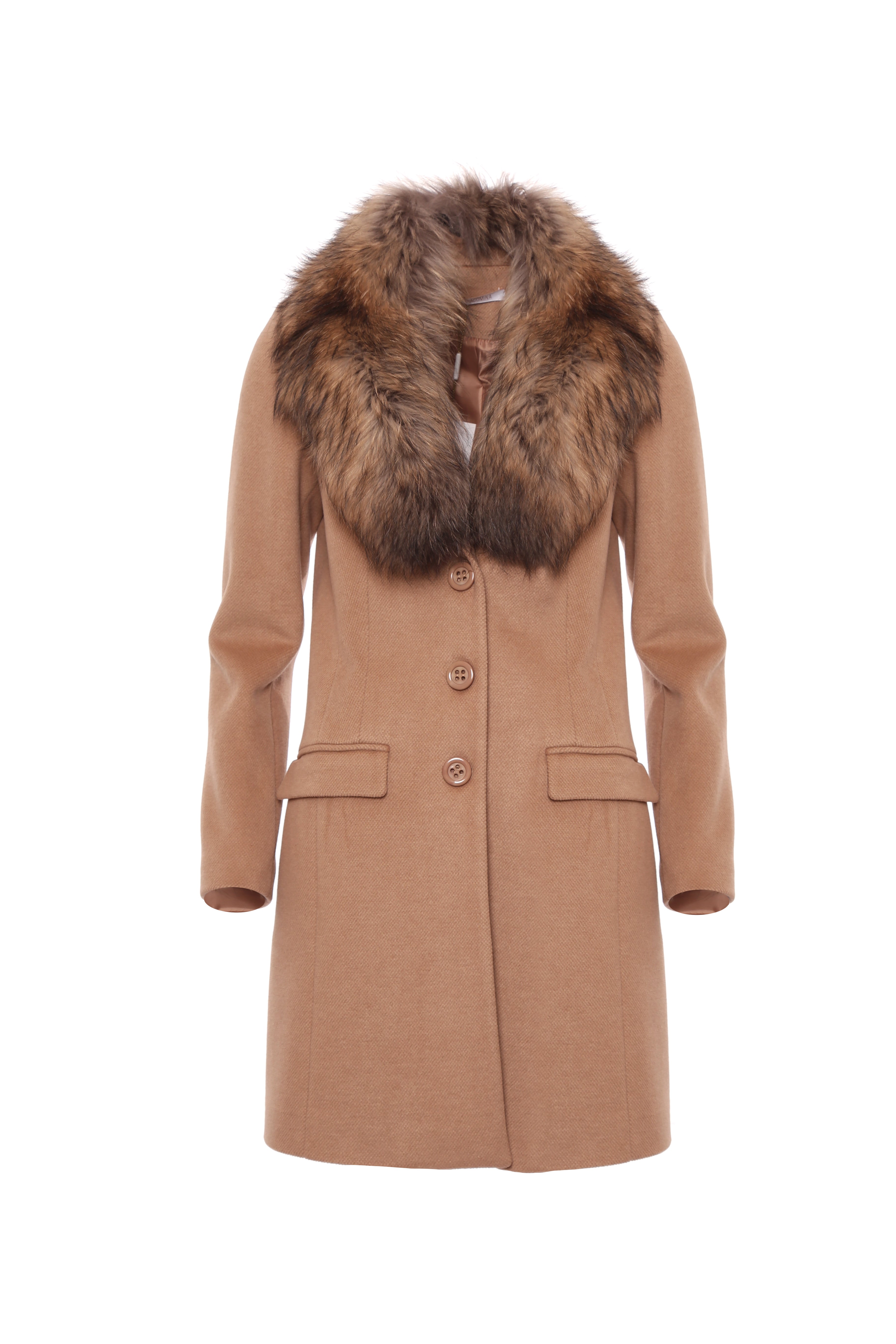 Single breasted slim coat with neck in fur Fracomina FI22WC1001W486F3-093