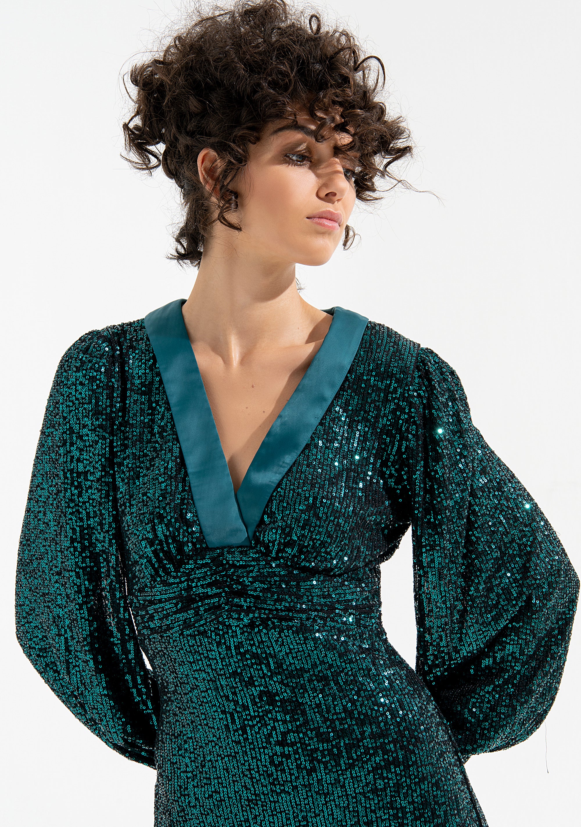 Balloon sleeves dress with paillettes Fracomina FQ000D1004W504N6-152_2