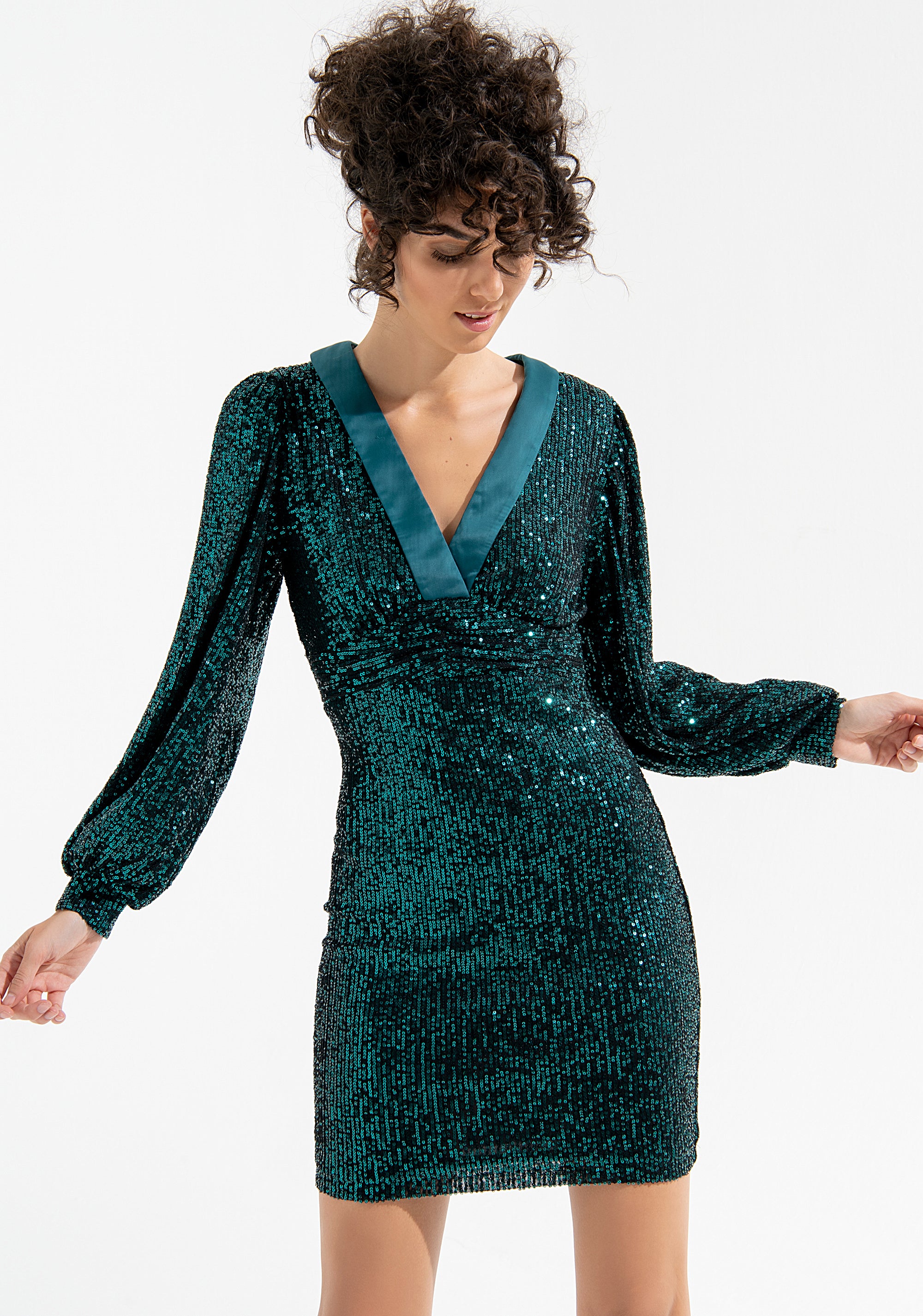 Balloon sleeves dress with paillettes Fracomina FQ000D1004W504N6-152_3
