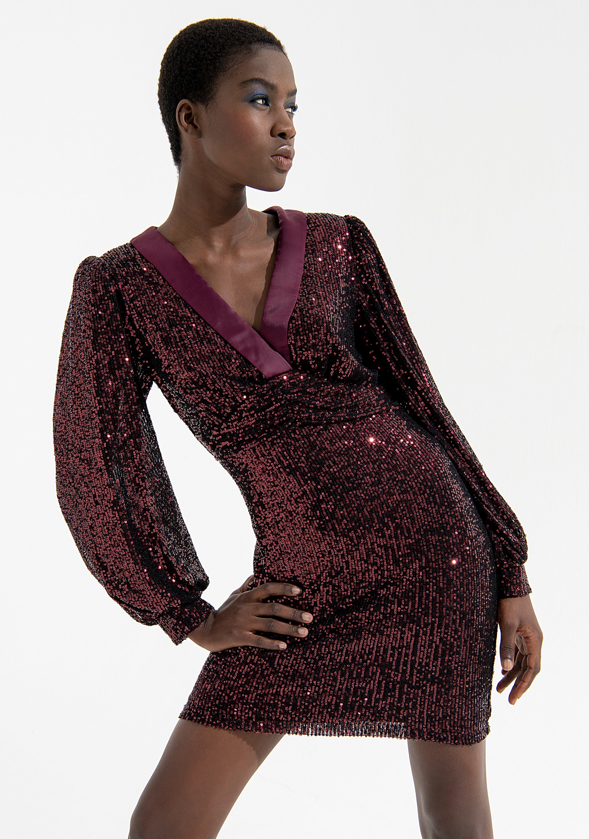 Balloon sleeves dress with paillettes Fracomina FQ000D1004W504N6-297_3