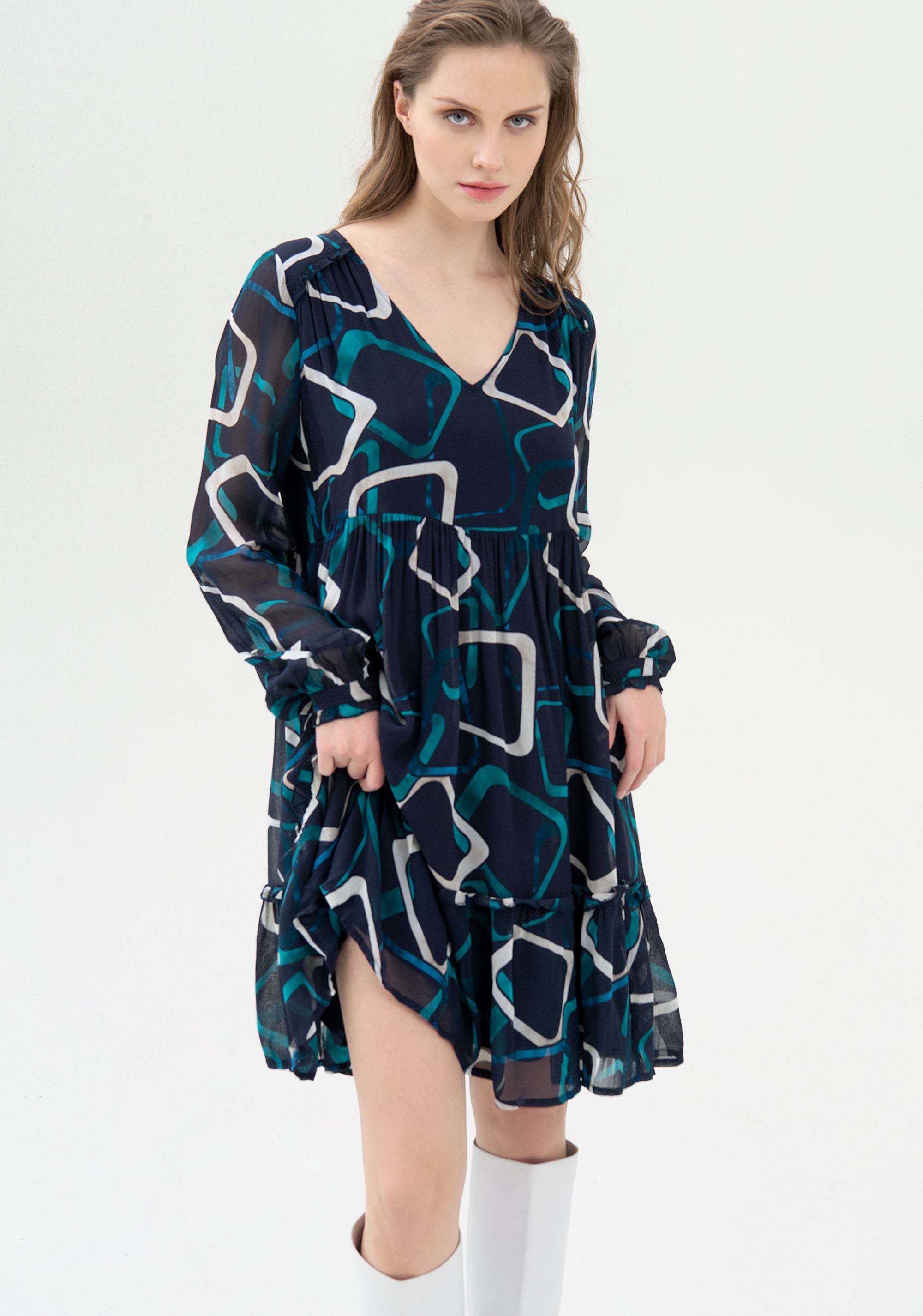 Mini dress wide fit with geometric pattern Fracomina FR21WD1030W418N4-117_02