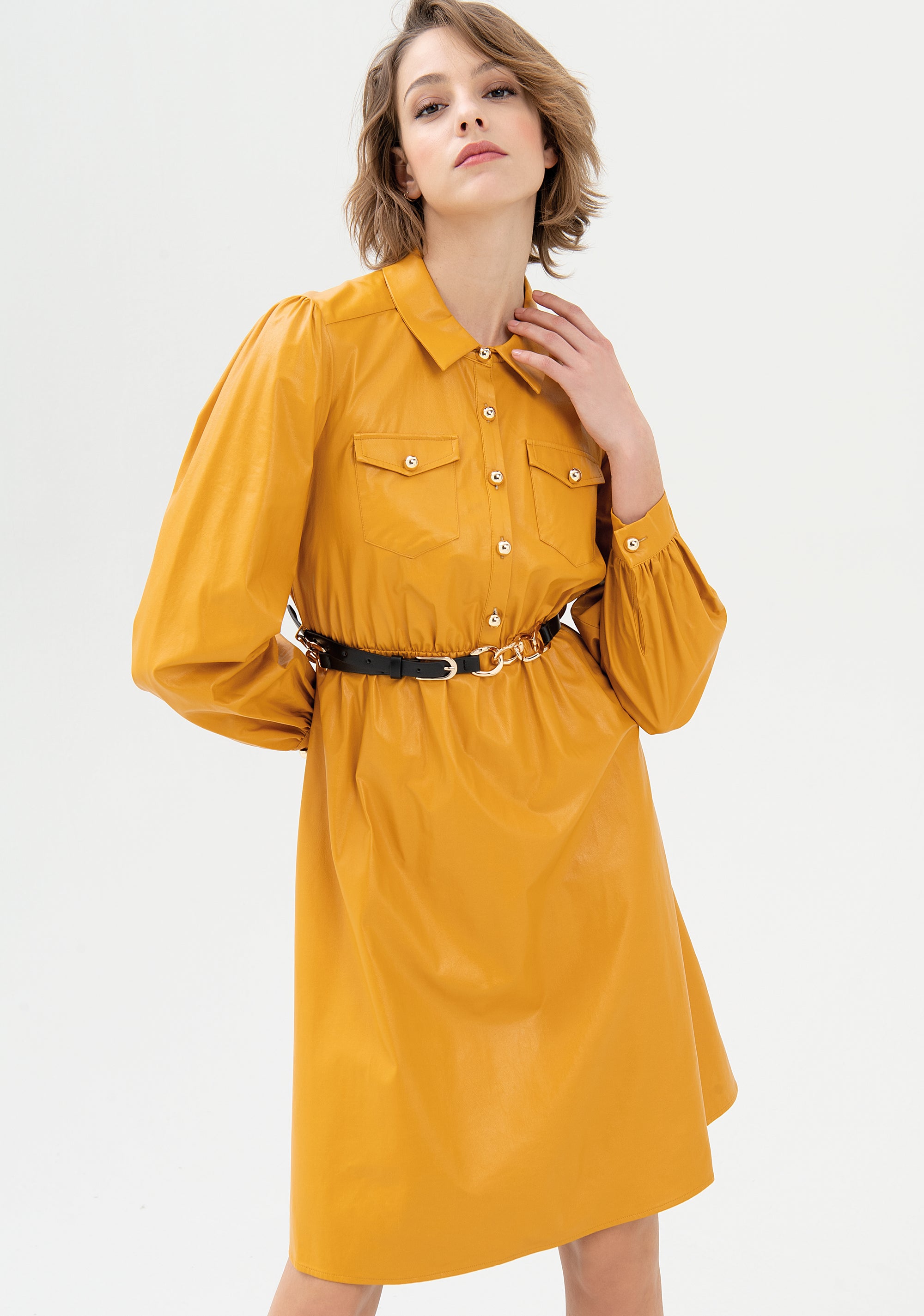 Chemisier dress regular fit middle length made in eco leather Fracomina FR21WD2007O42001-303_04