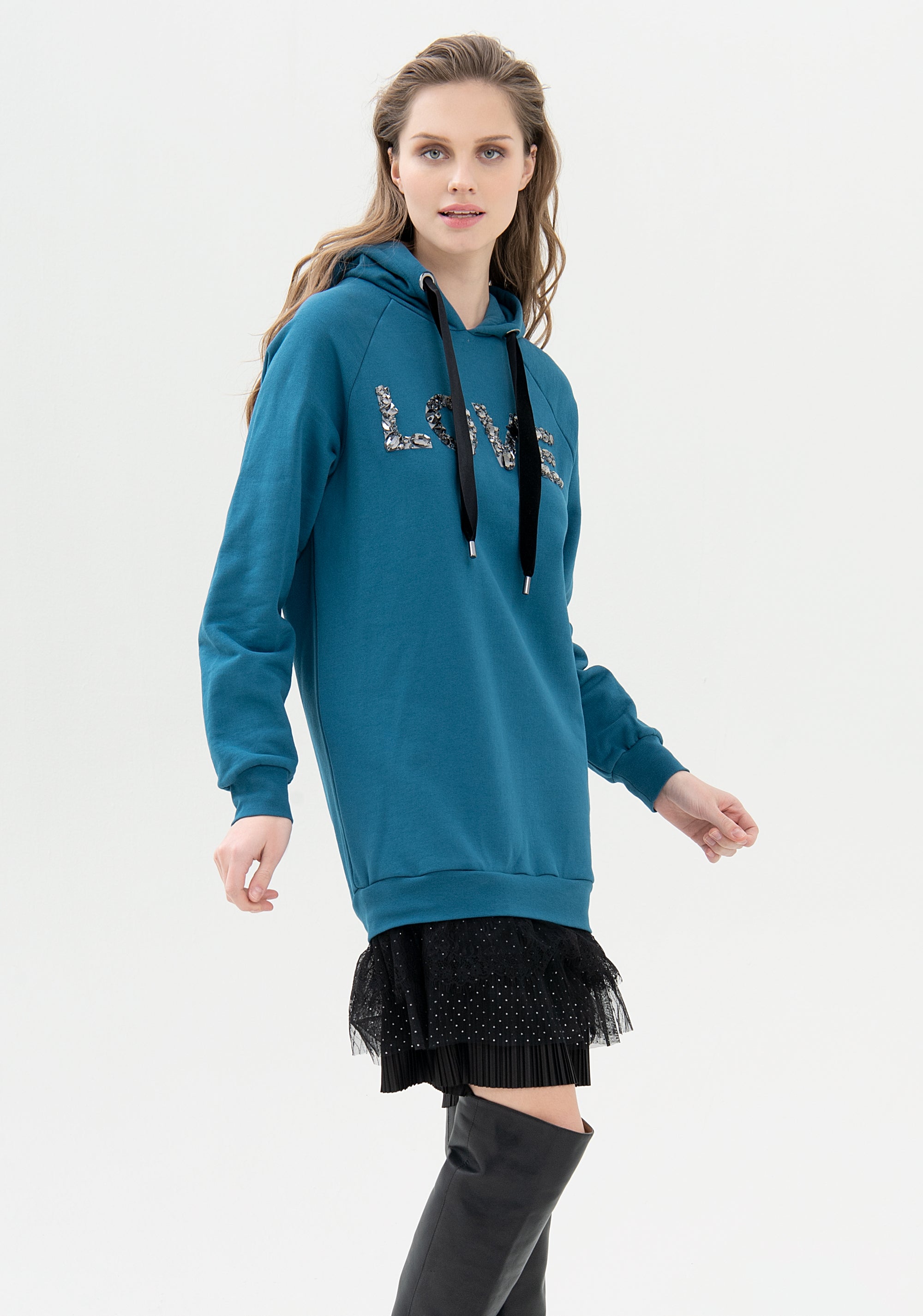 Dress regular fit made in fleece with shiny stones applied-FRACOMINA