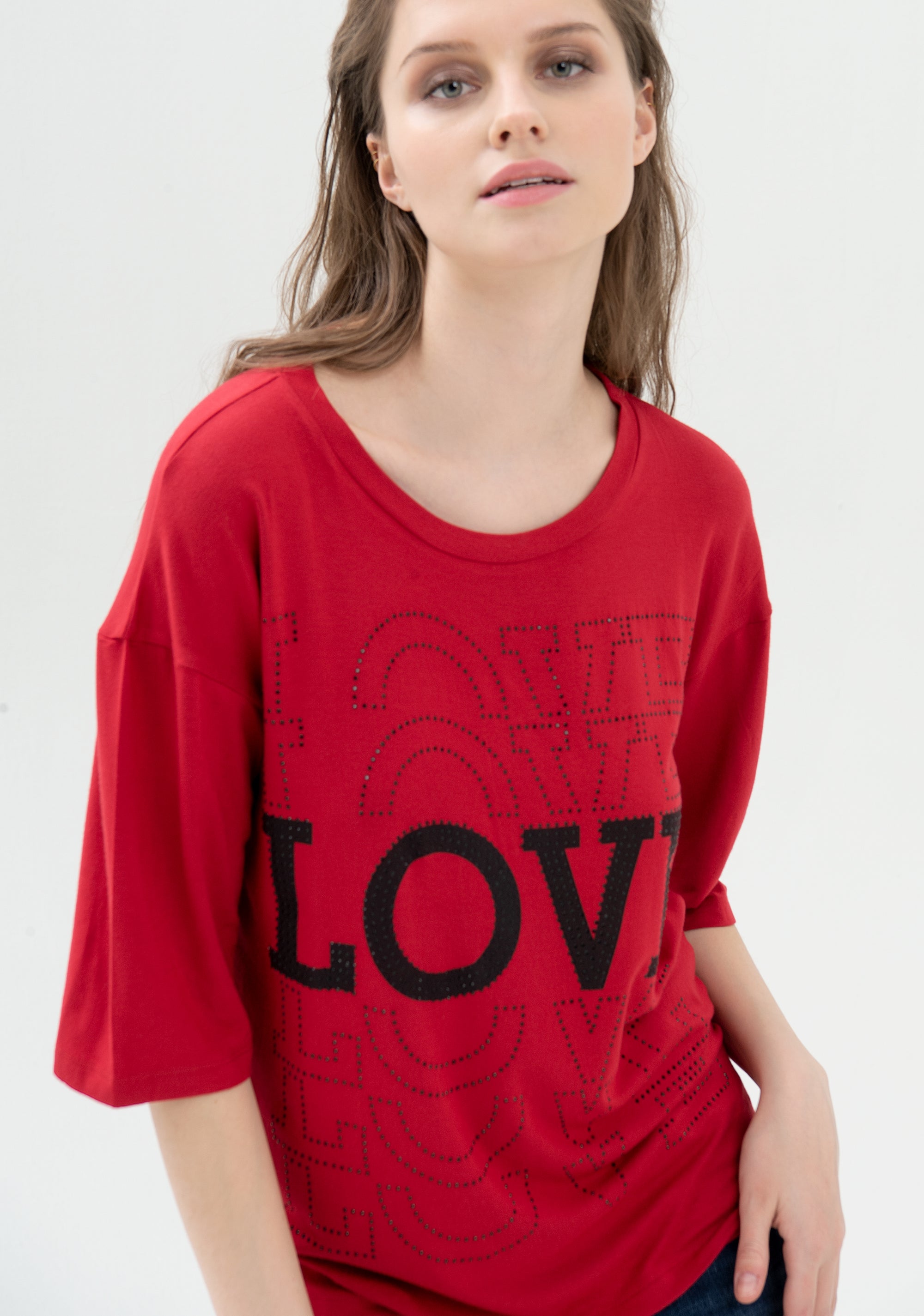T-shirt over fit made in viscose jersey with lettering print and strasses Fracomina FR21WT3027J426N5-377_02