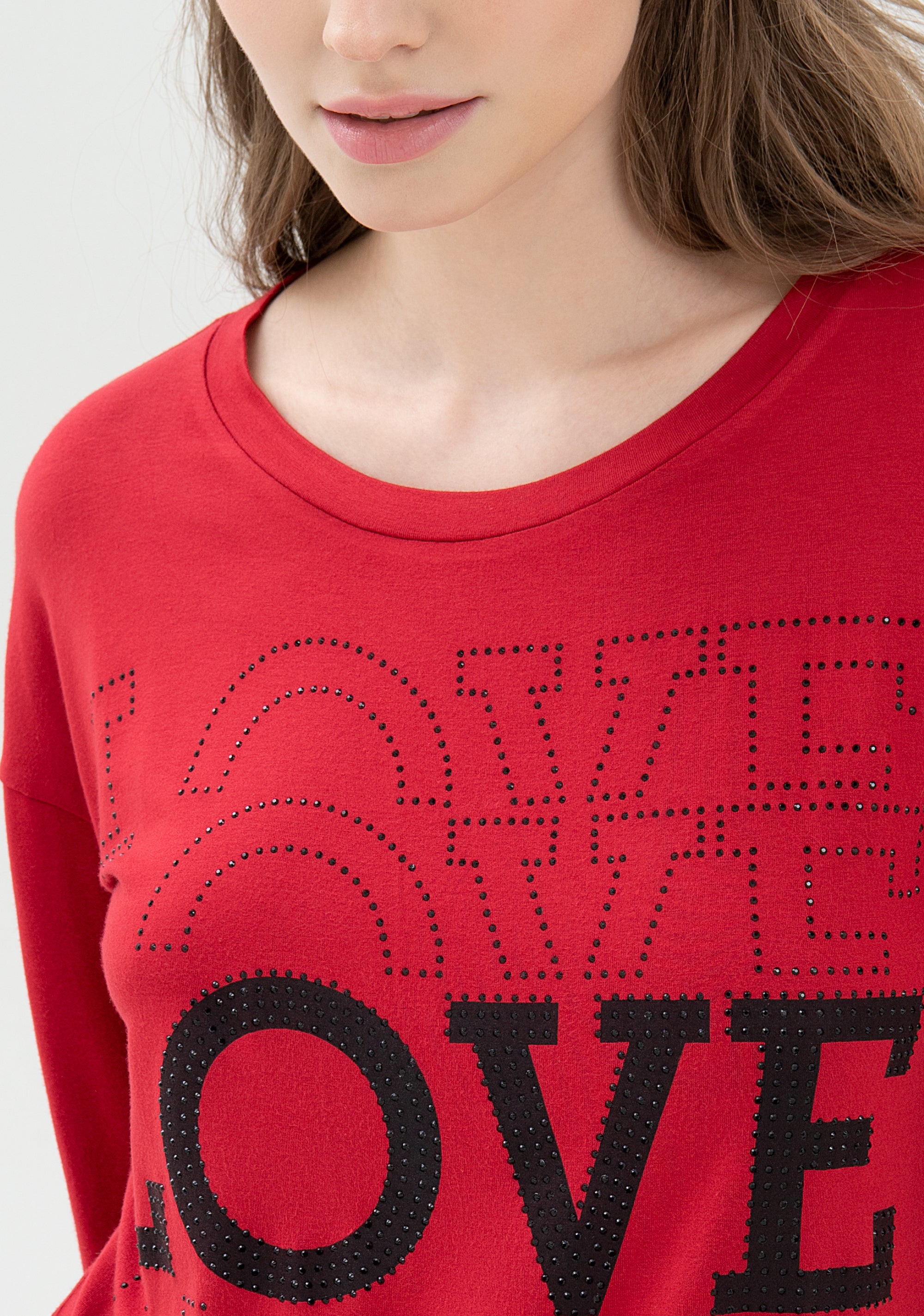 T-shirt over fit made in viscose jersey with lettering print and strasses Fracomina FR21WT3027J426N5-377_03