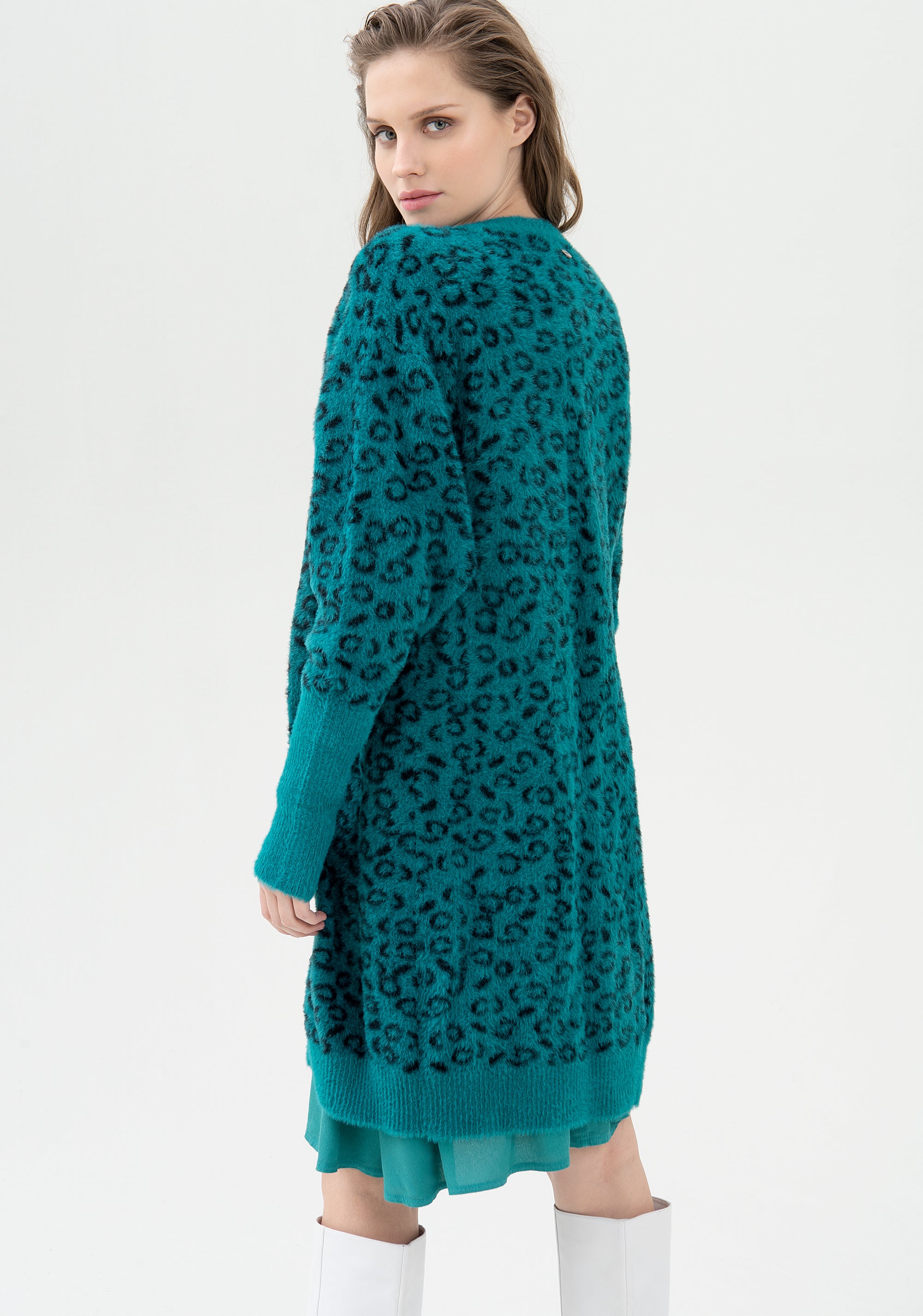 Cardigan regular fit, long, with animalier jacquard effect Fracomina FR21WT8019K464F8-566_04