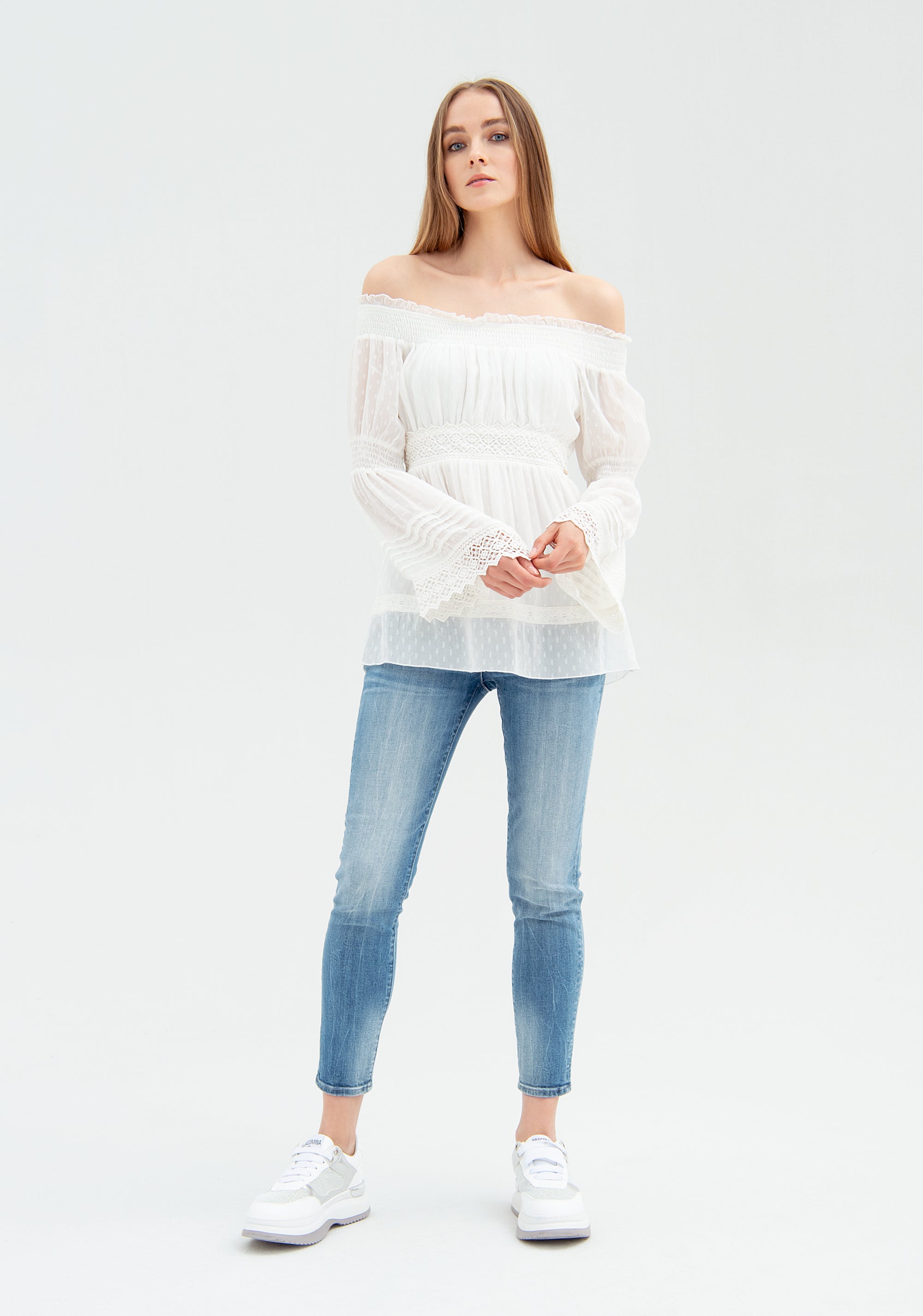Top wide fit made in cotton plumetis lace Fracomina FR22ST1018W428R3-108