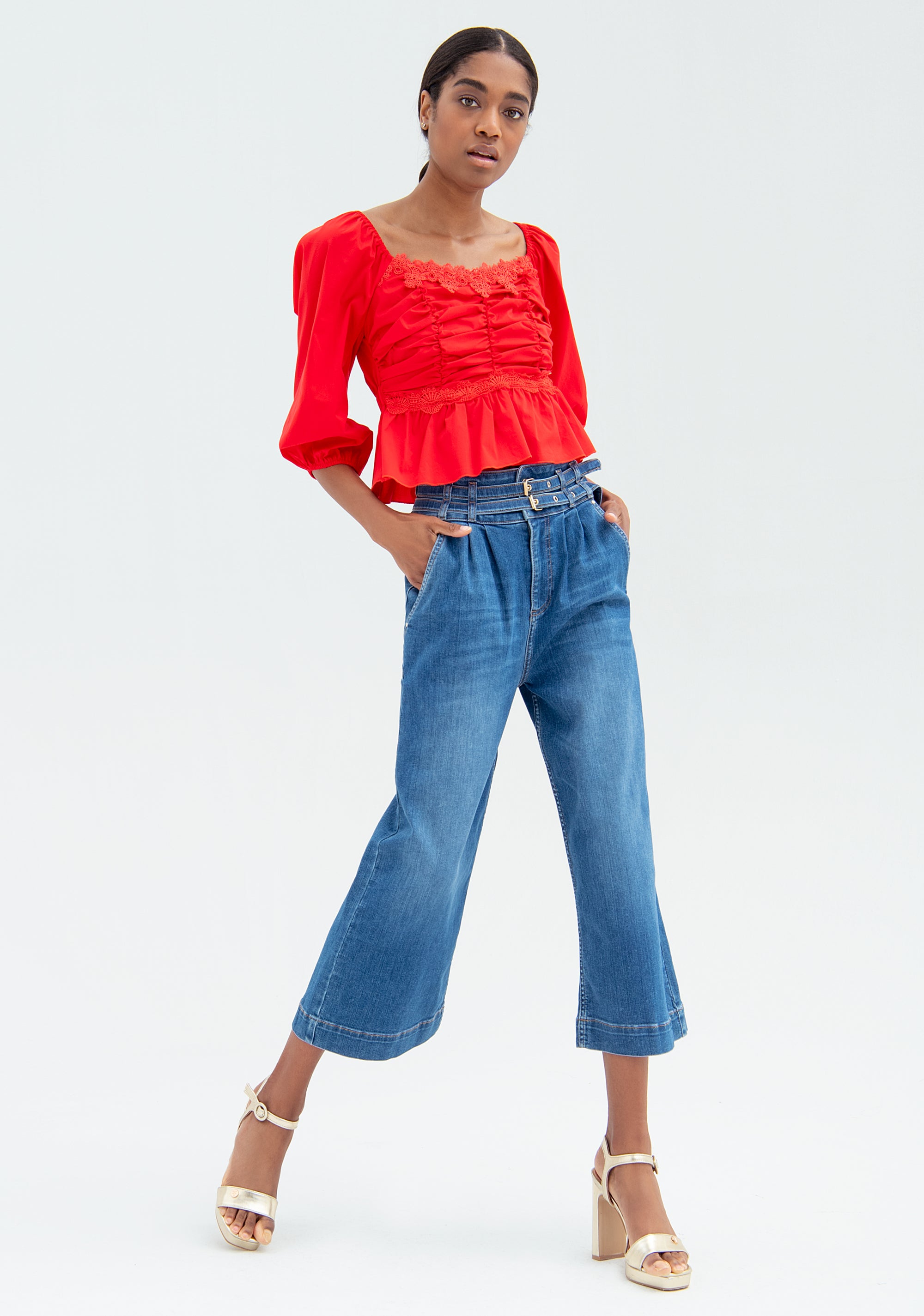 Culotte jeans cropped made in denim with middle wash-FRACOMINA – Fracomina  Shop Online
