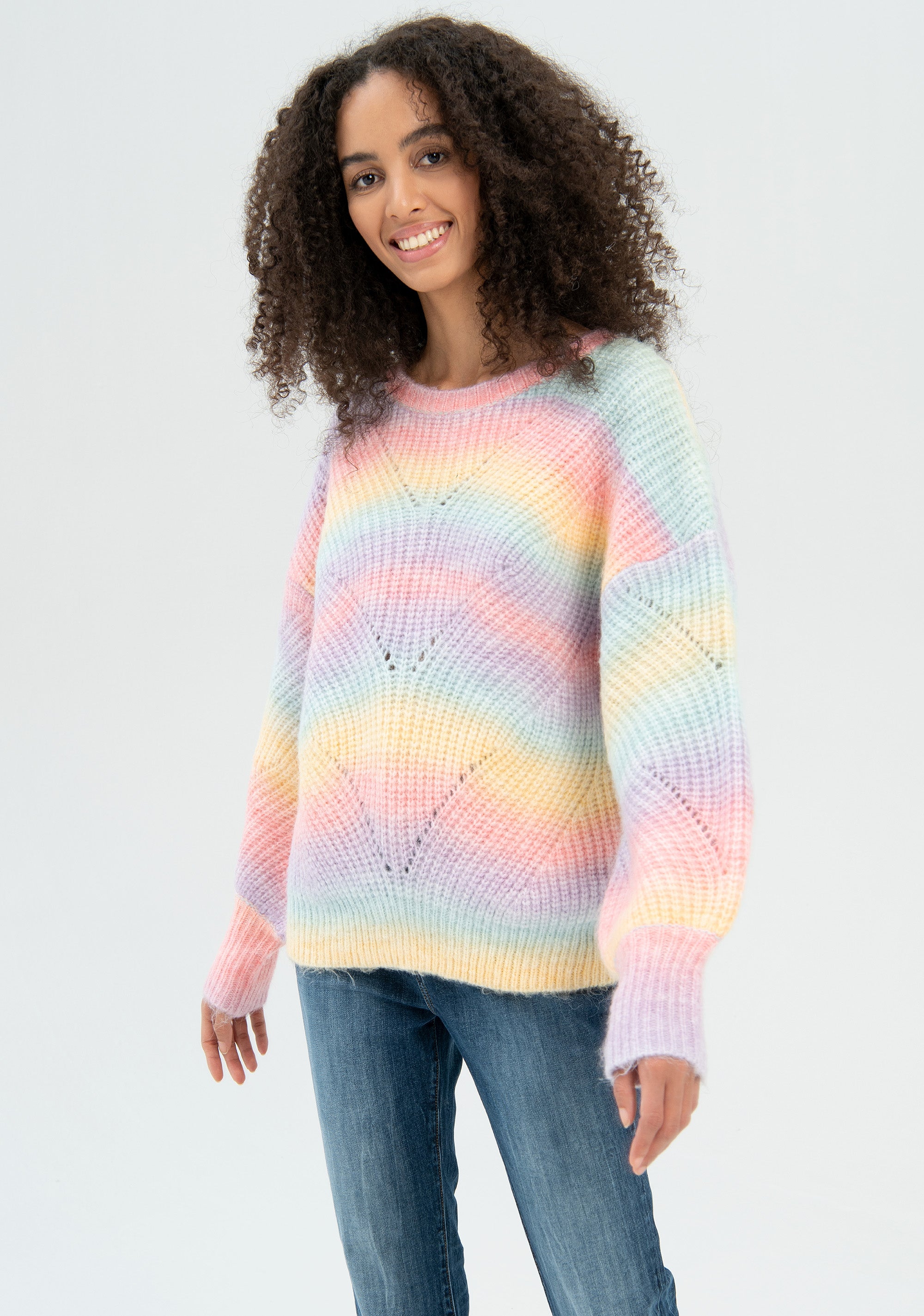 Knitwear over fit with multi color plaits Fracomina FR22WT7016K45801-210