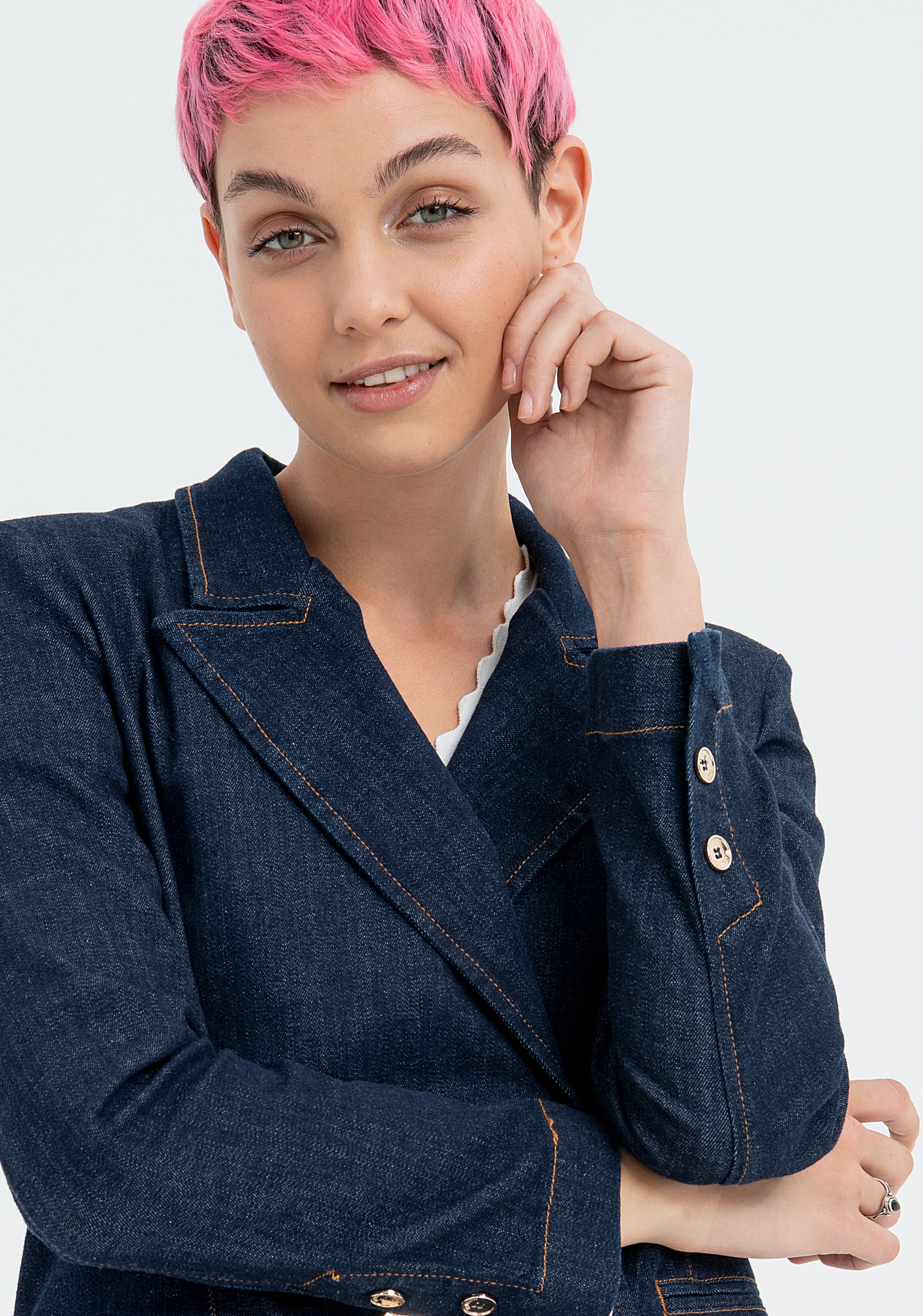 Blazer jacket regular fit double breasted made in denim with raw wash Fracomina FR23SJ3002D40101-117-2
