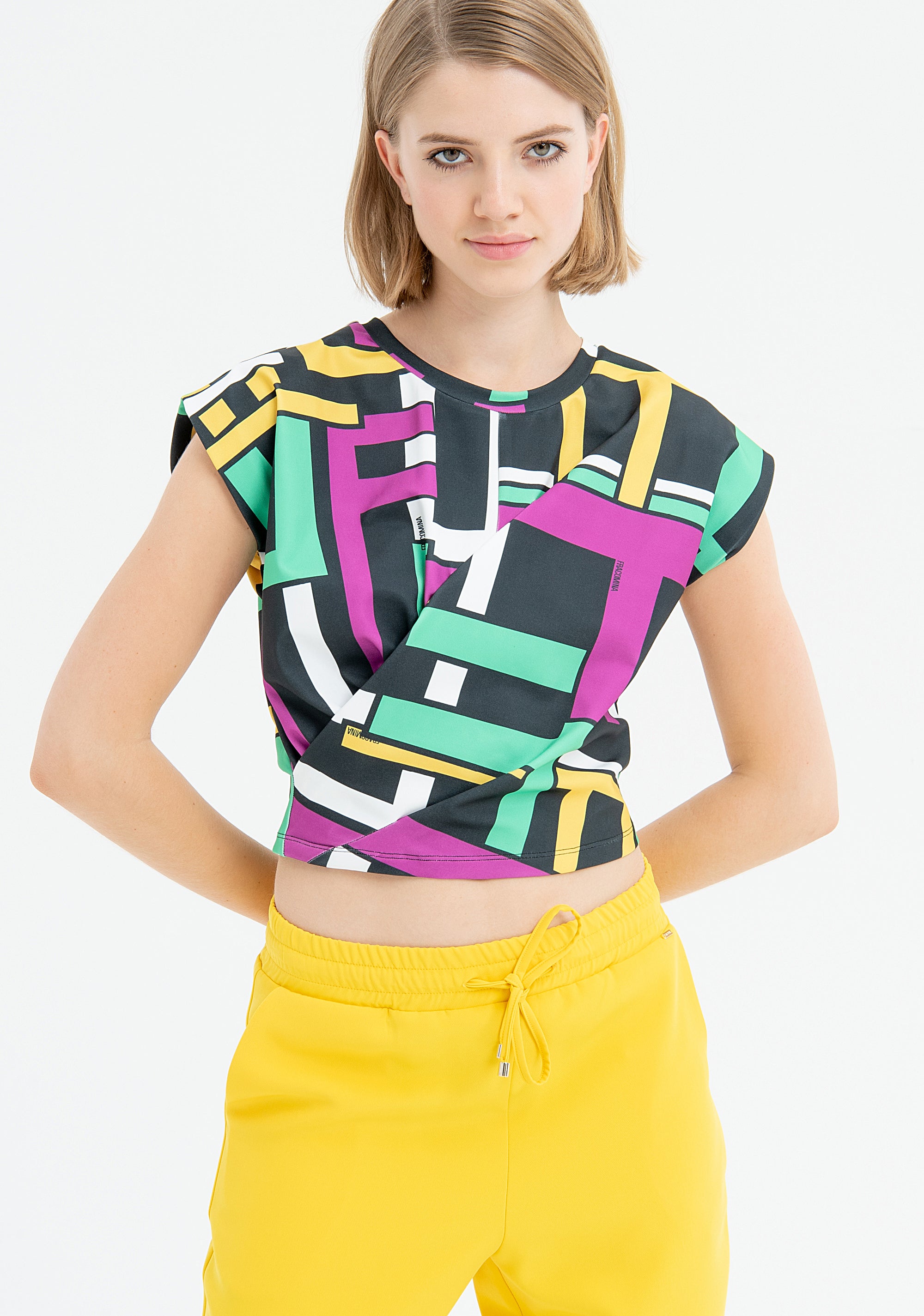 Tank top cropped with geometric pattern Fracomina FR23ST2009J430R8-Q18-1