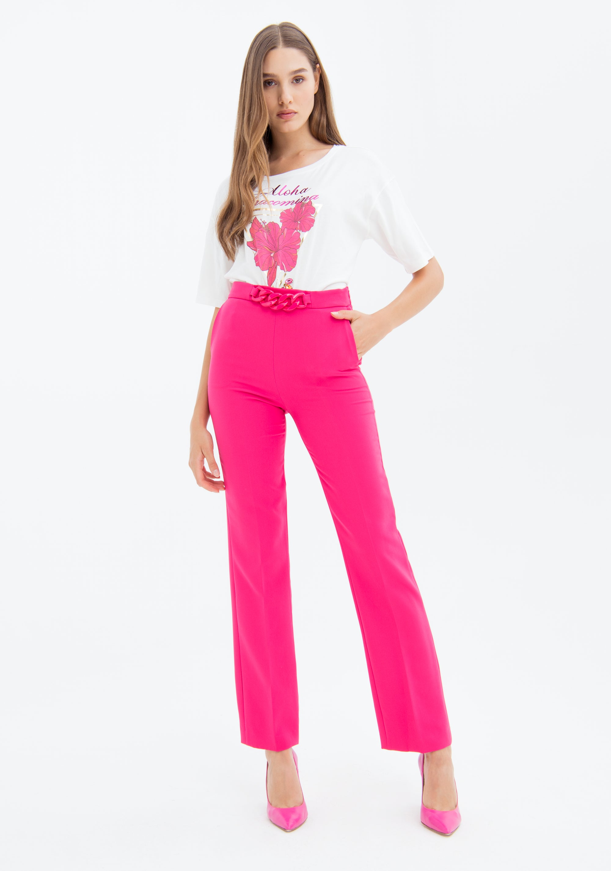 Palazzo pant wide fit made in technical fabric Fracomina FS23SV3006W42901-148-1