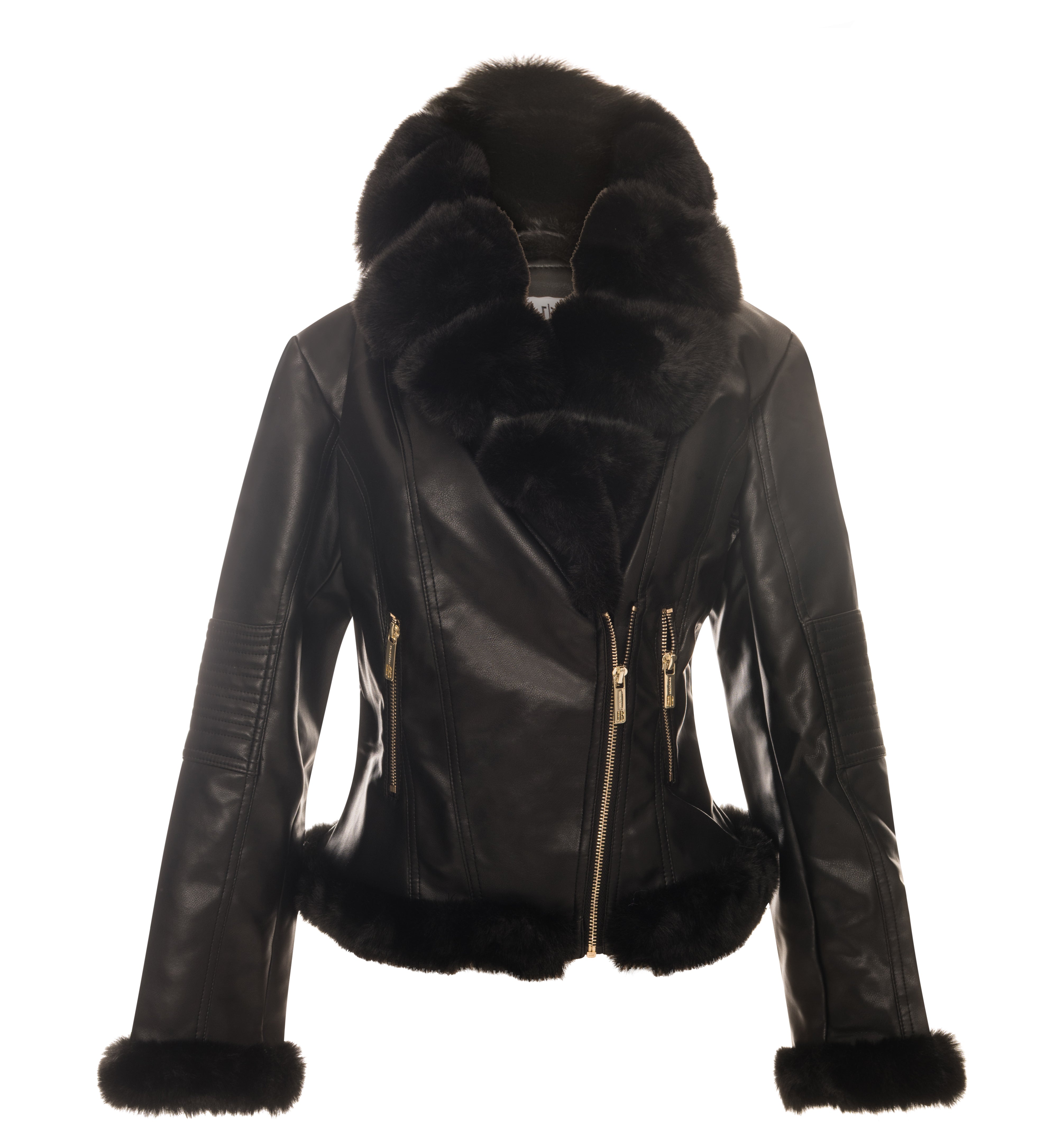 Biker Jacket with Fake Fur Details Fracomina 8058752023220FRONT