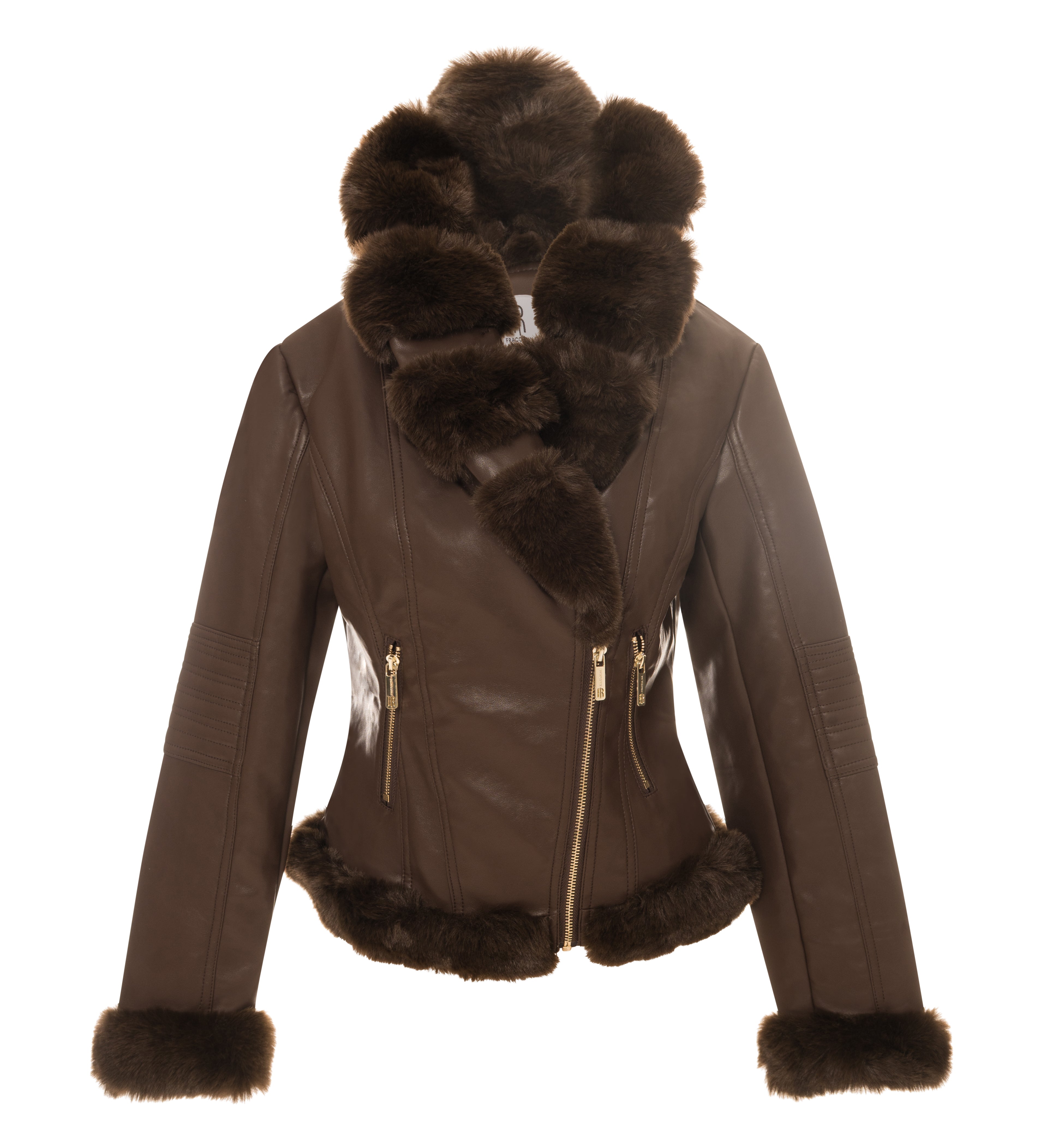 Biker Jacket with Fake Fur Details Fracomina 8058752023275FRONT