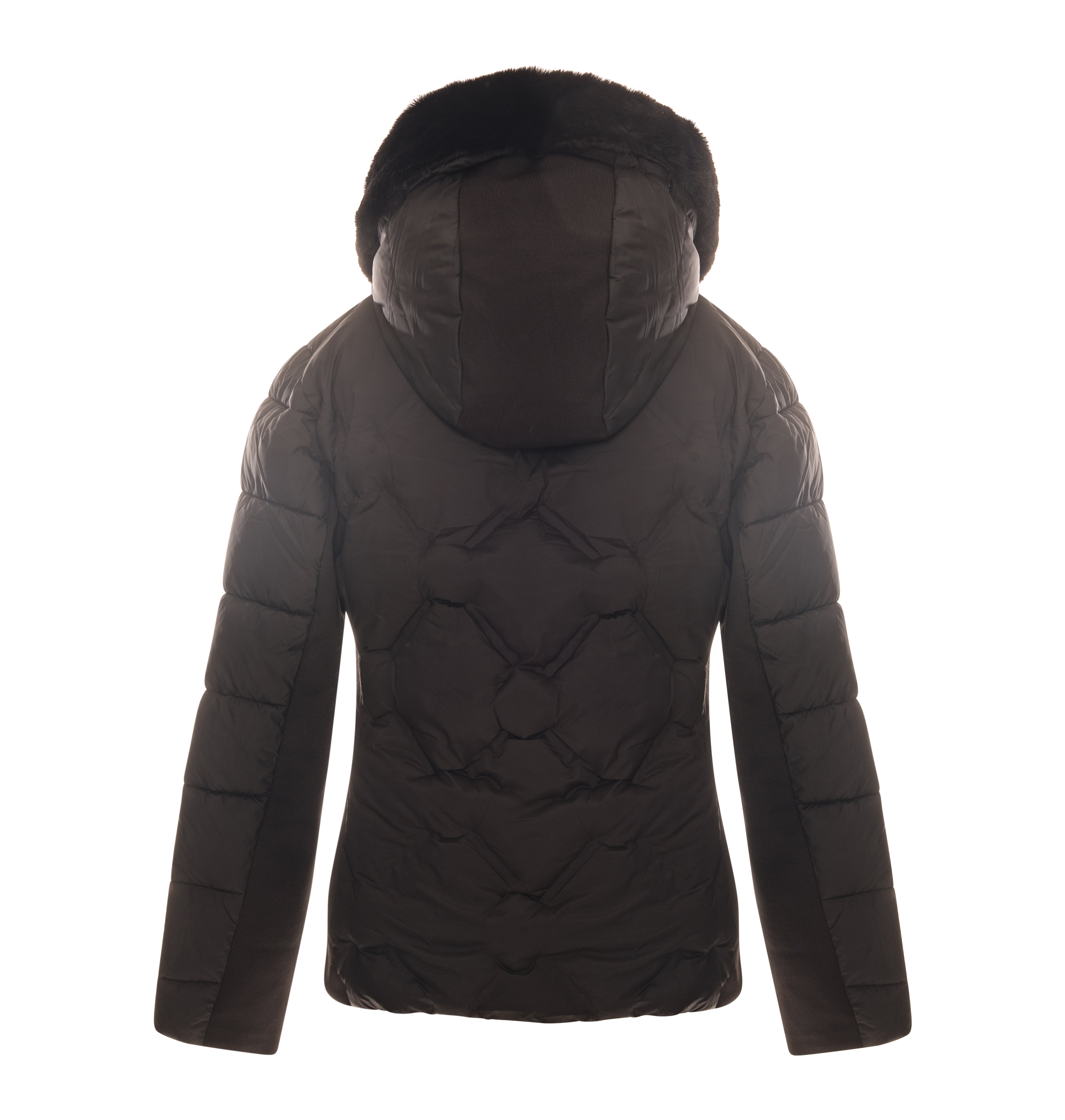 Short Padded Puffer Coat with Hood and Fake Fur Trim Fracomina 8058752146936BACK