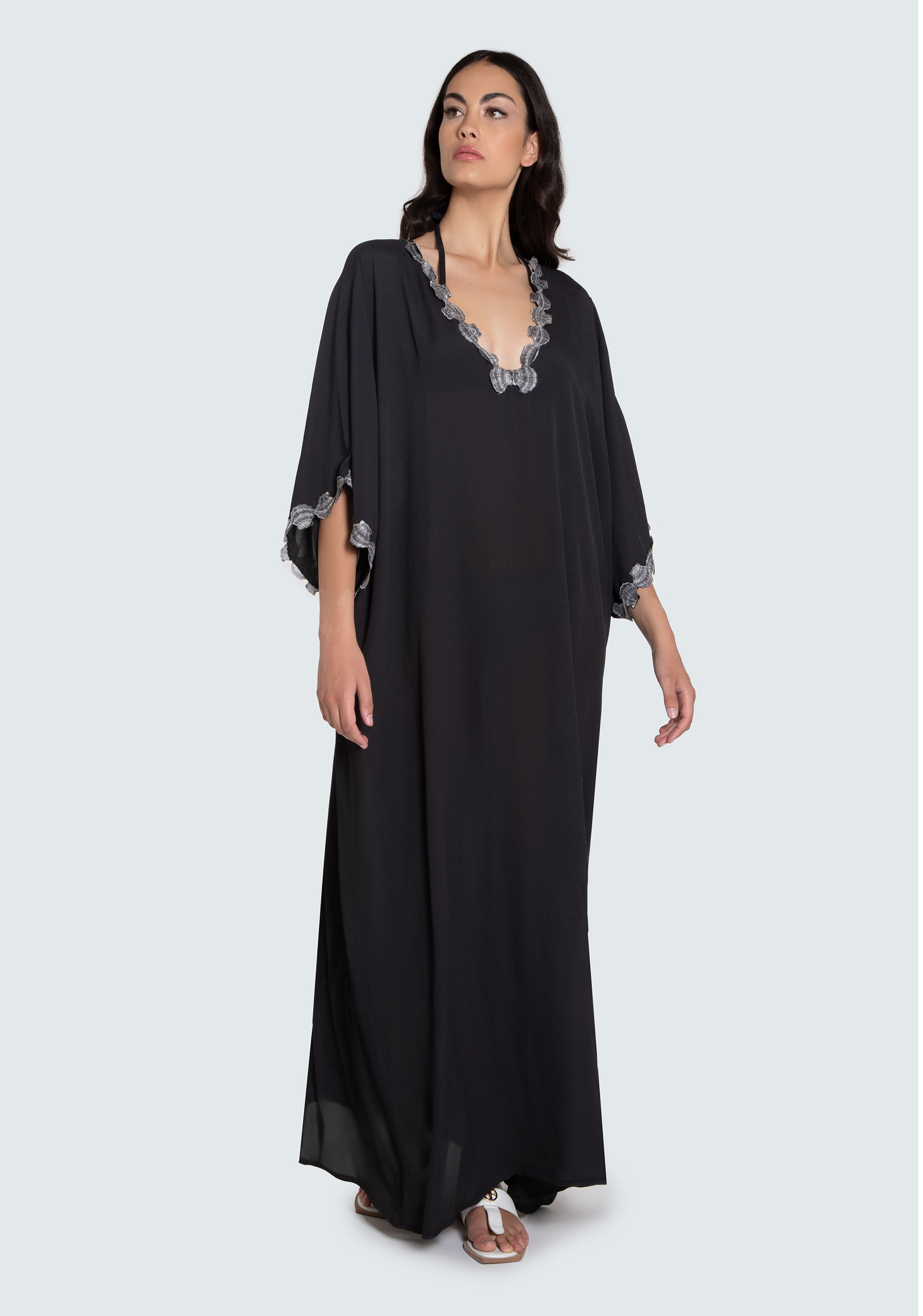 Long kaftan dress with lace edges Fracomina 8059572792549