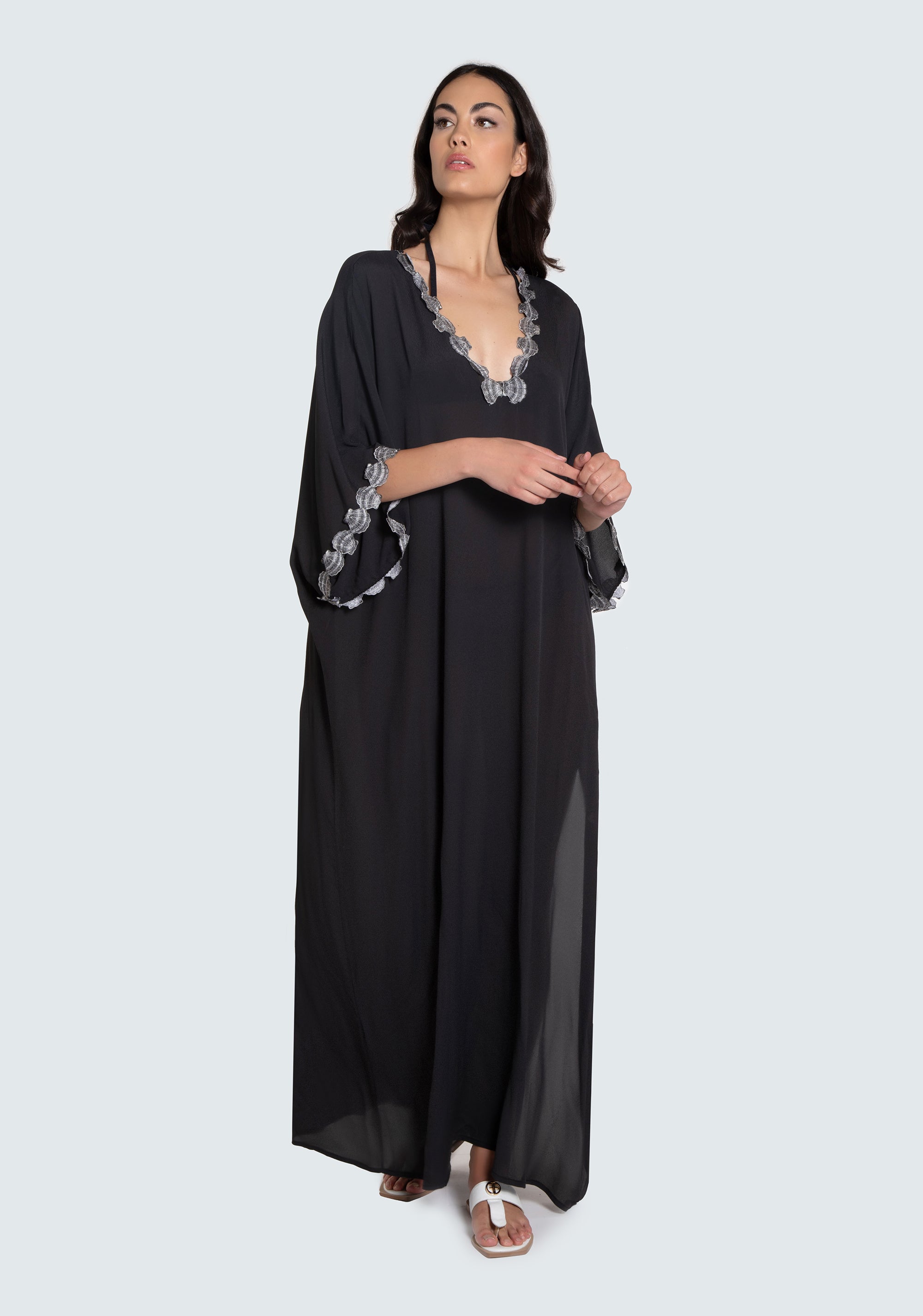 Long kaftan dress with lace edges Fracomina 8059572792549_2