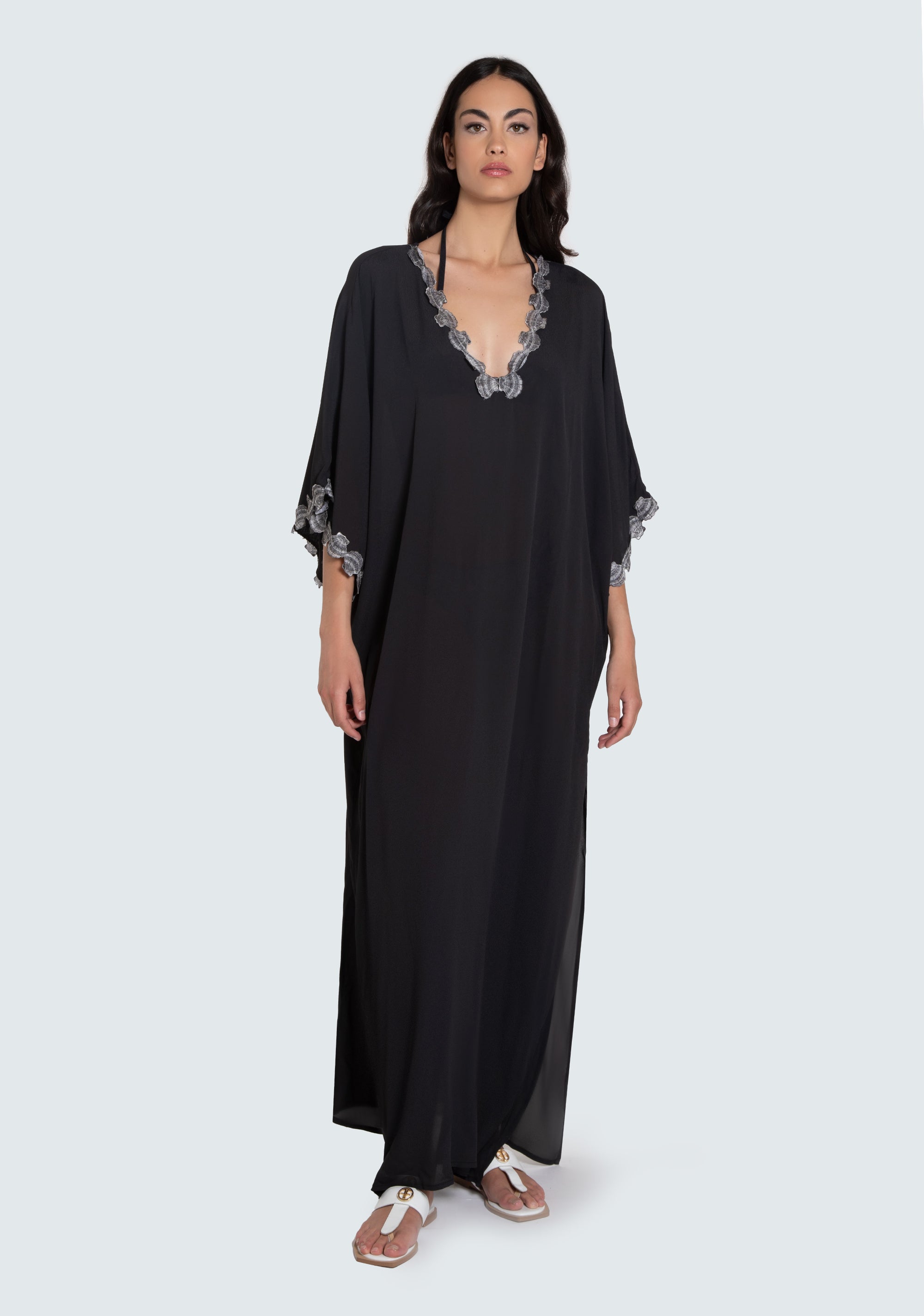 Long kaftan dress with lace edges Fracomina 8059572792549_3