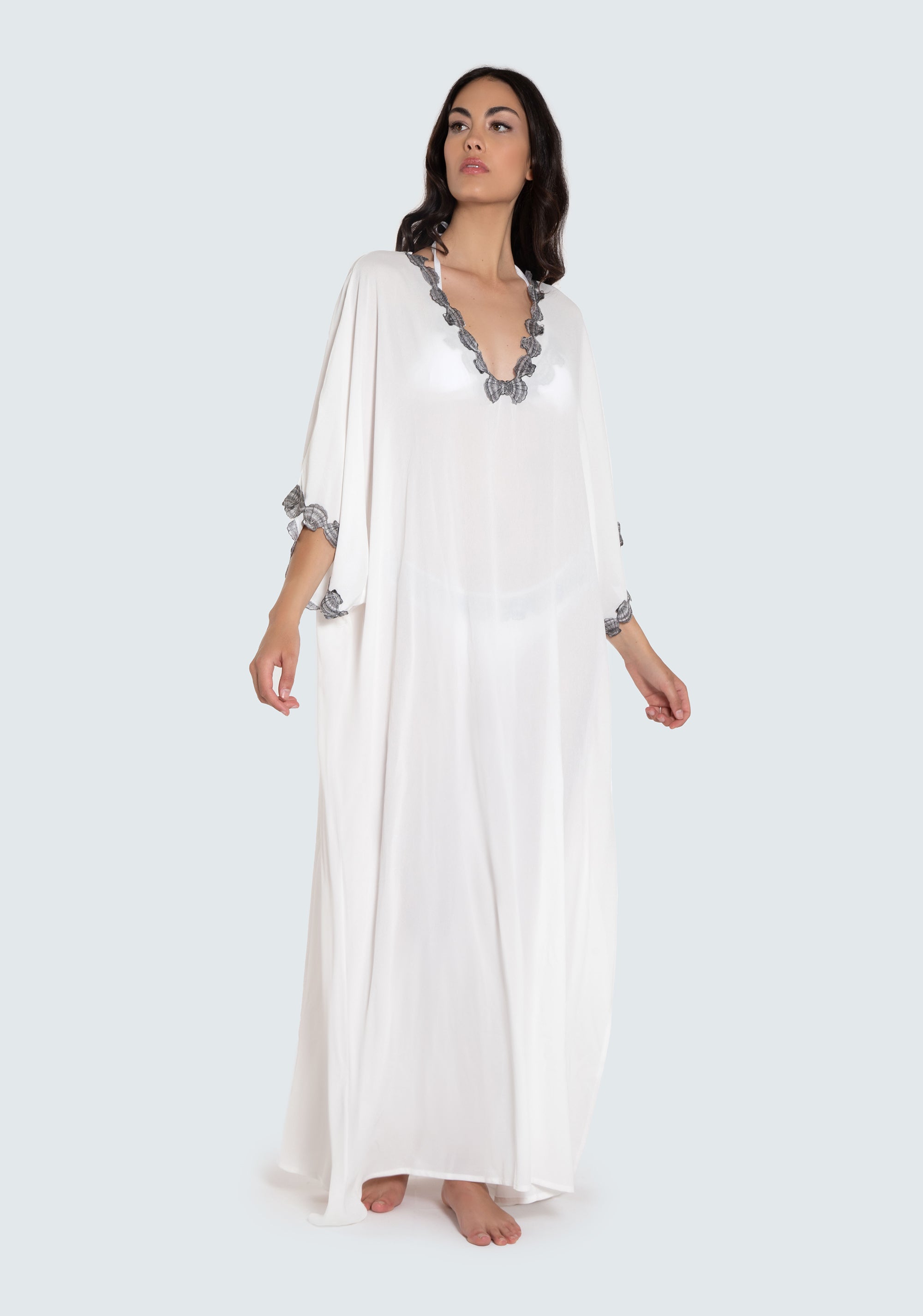 Long kaftan dress with lace edges Fracomina 8059572792600_2