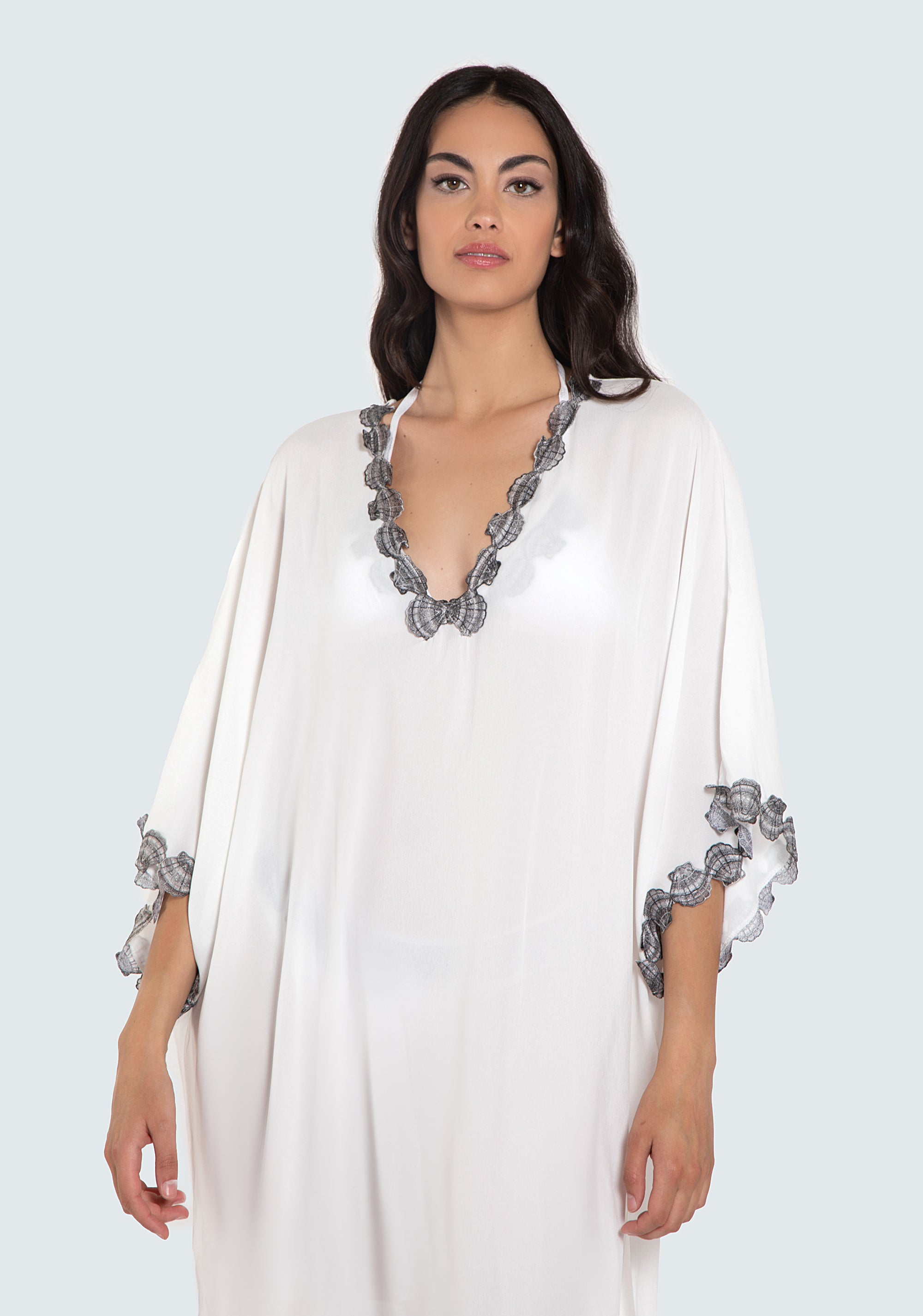 Long kaftan dress with lace edges Fracomina 8059572792600_3