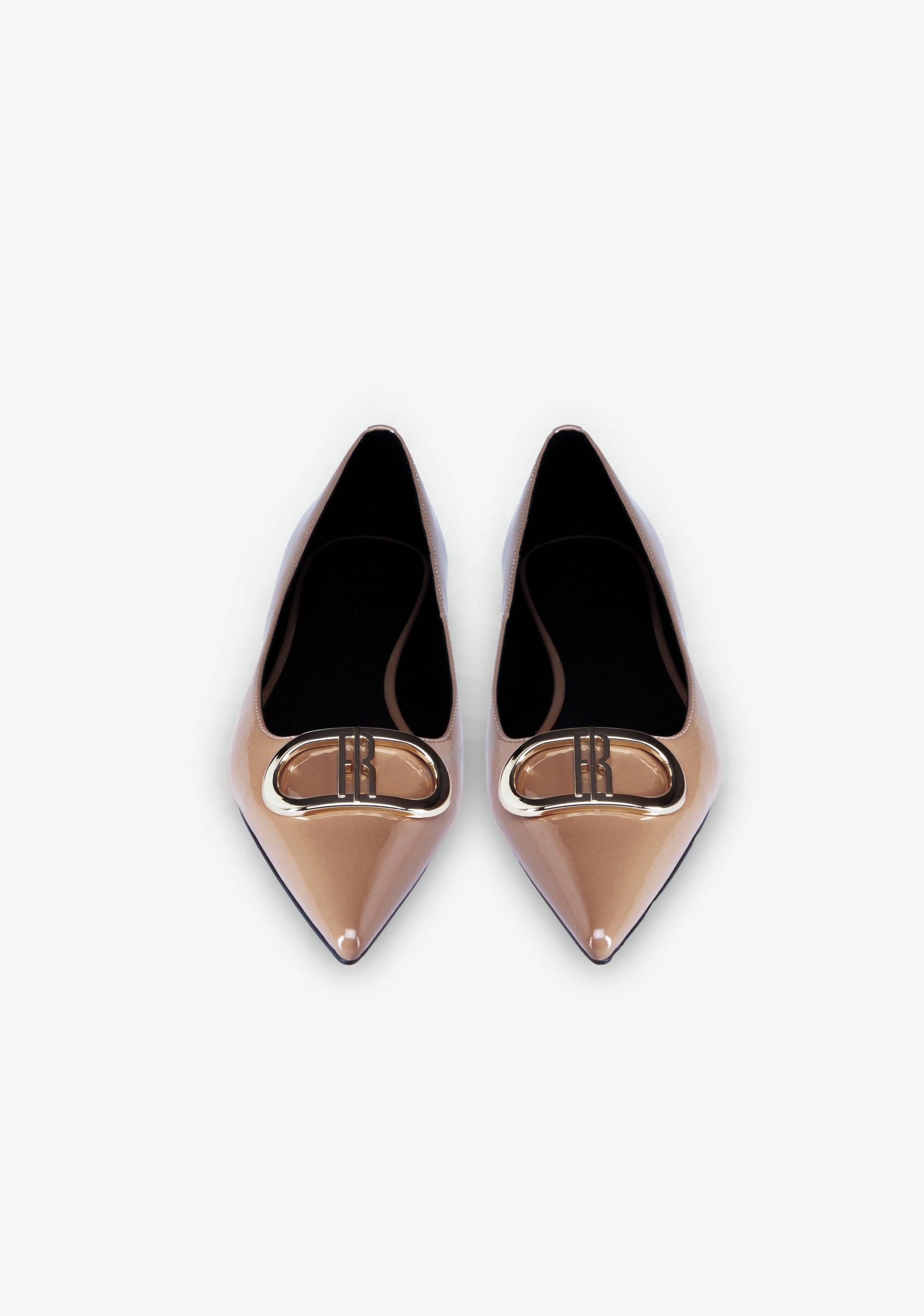 Patent Leather Pointed Toe Flats with Gold Buckle Fracomina F825WS1001L42001-A25