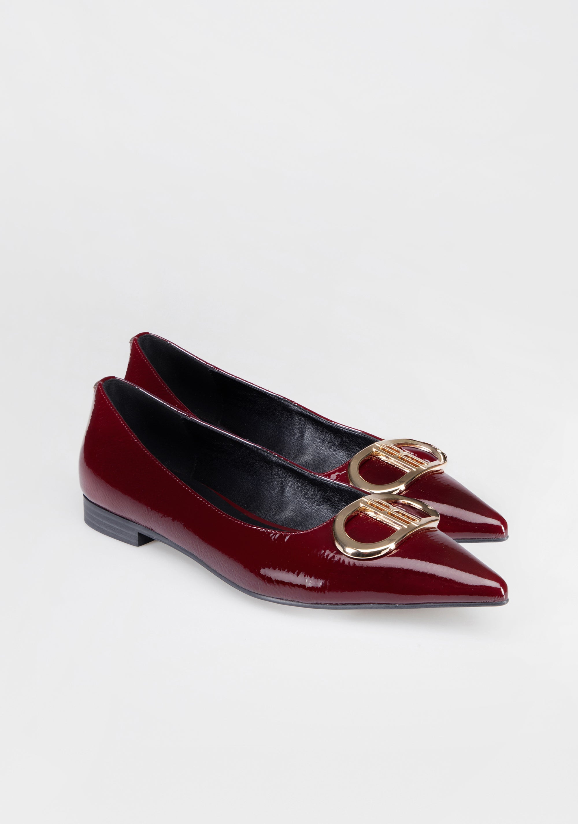 Patent Leather Pointed Toe Flats with Gold Buckle Fracomina F825WS1001L42001-H75_2_b905e991-6f0f-48f9-8e32-7290d1c69445