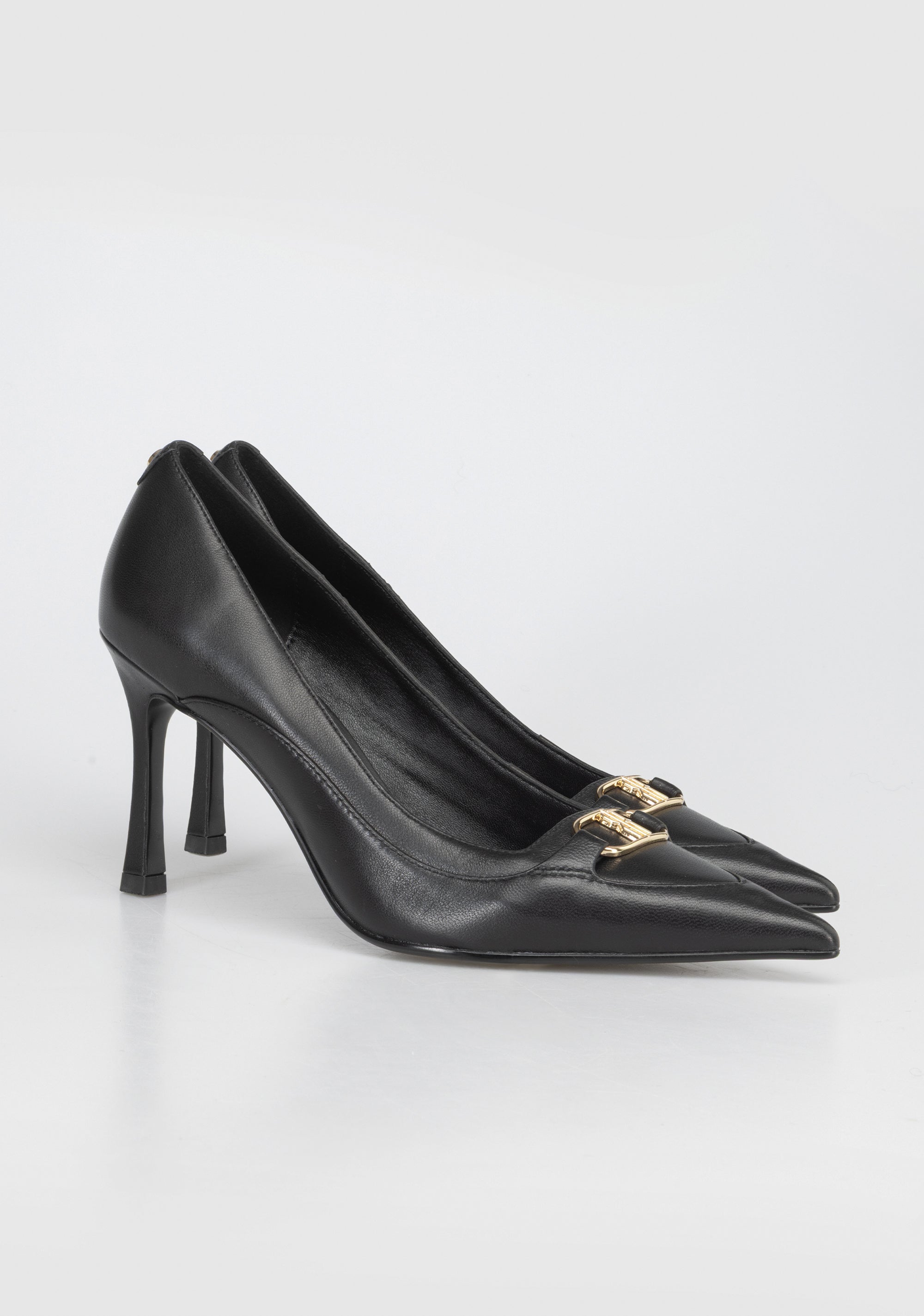Leather High-Heel Pumps with Gold Buckle Detail Fracomina F825WS2002L40001-053_2_e00bd1ab-d552-4603-abde-f98005a76cbd