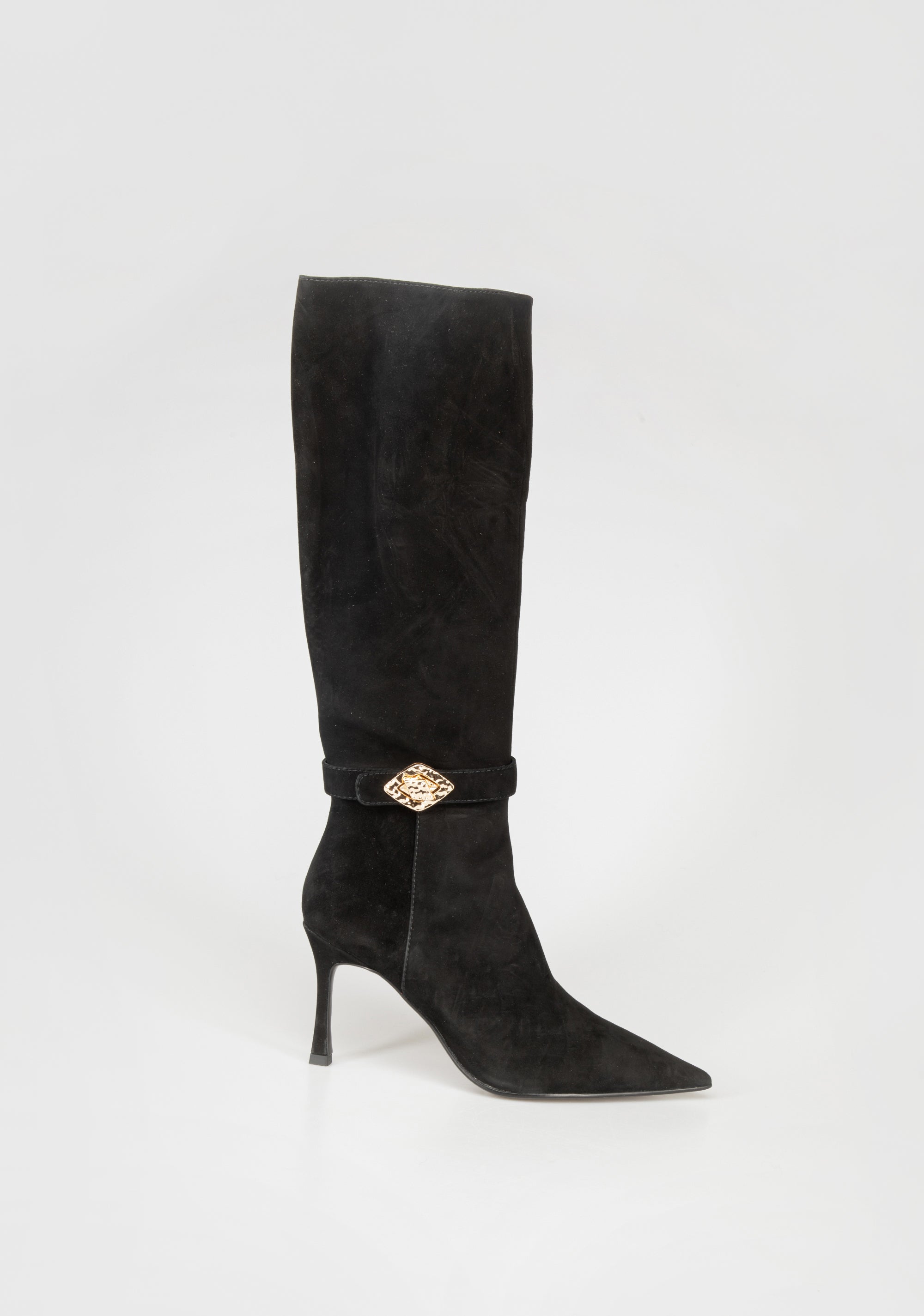 Suede Knee-High Boots with Heel and Jewel Buckle Fracomina F825WS5002L42101-053_3_868849f8-2623-4105-8fb1-abbb6080580d