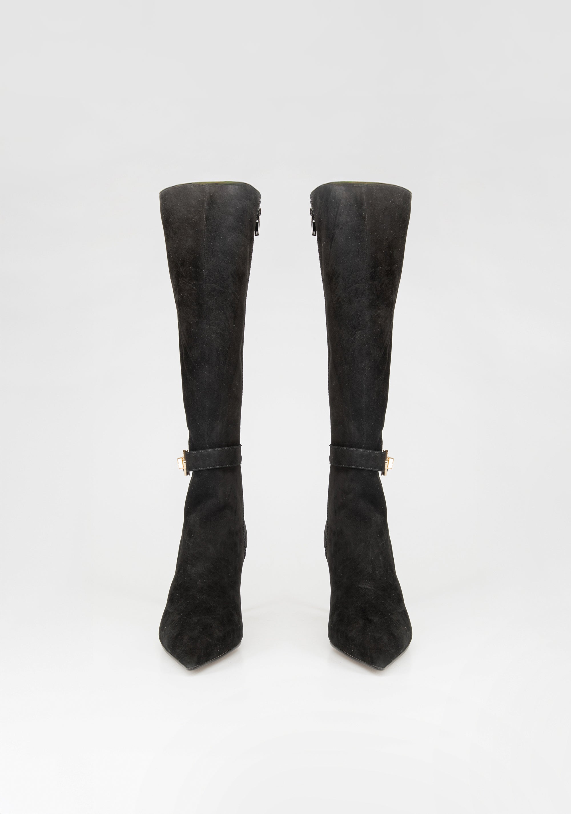 Suede Knee-High Boots with Heel and Jewel Buckle Fracomina F825WS5002L42101-053_fef32659-dc6e-4f26-a88b-b55de88d7ab9