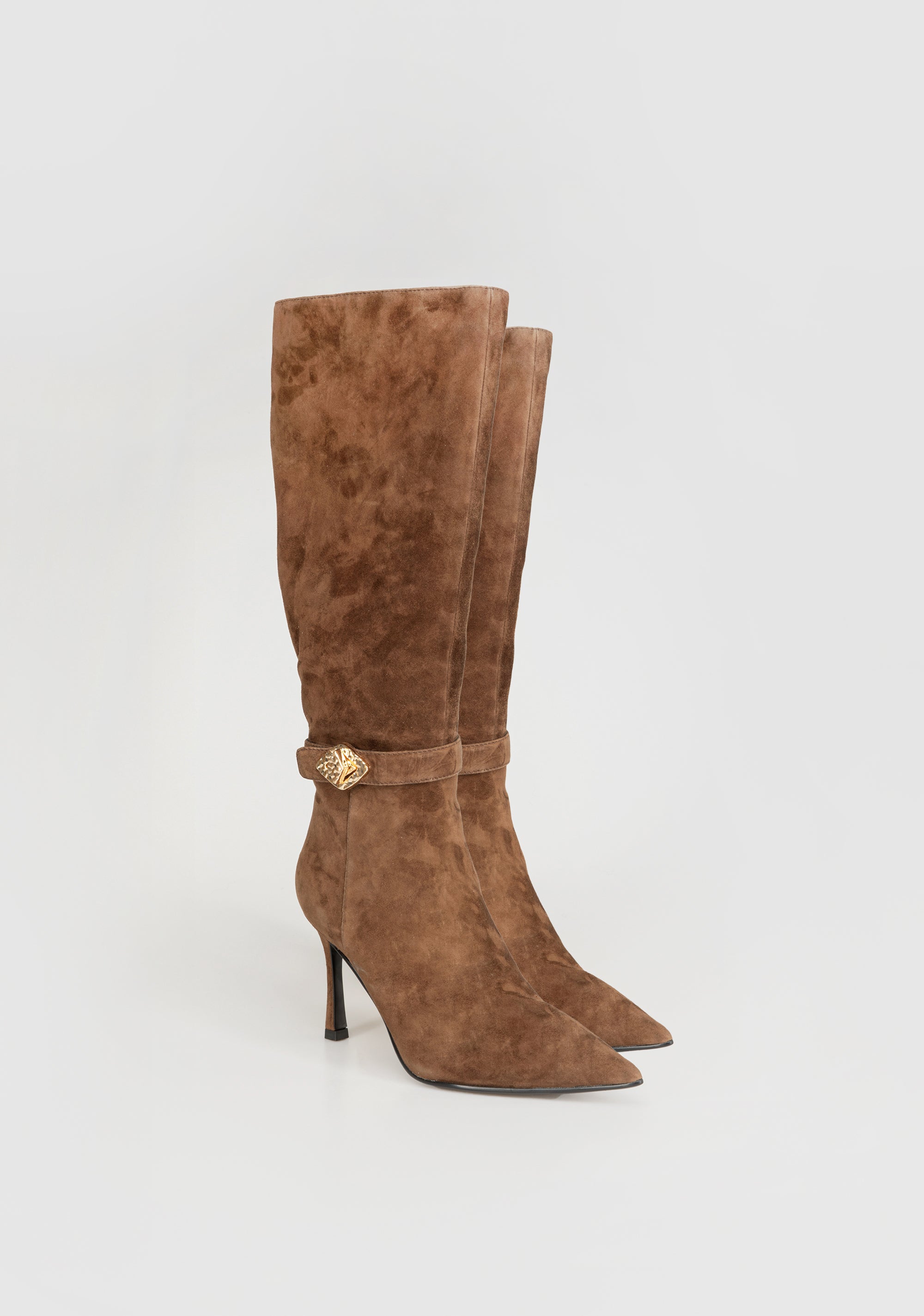 Suede Knee-High Boots with Heel and Jewel Buckle Fracomina F825WS5002L42101-326_2_1edc9ae2-debd-4467-b8c7-97f70f6b36bf