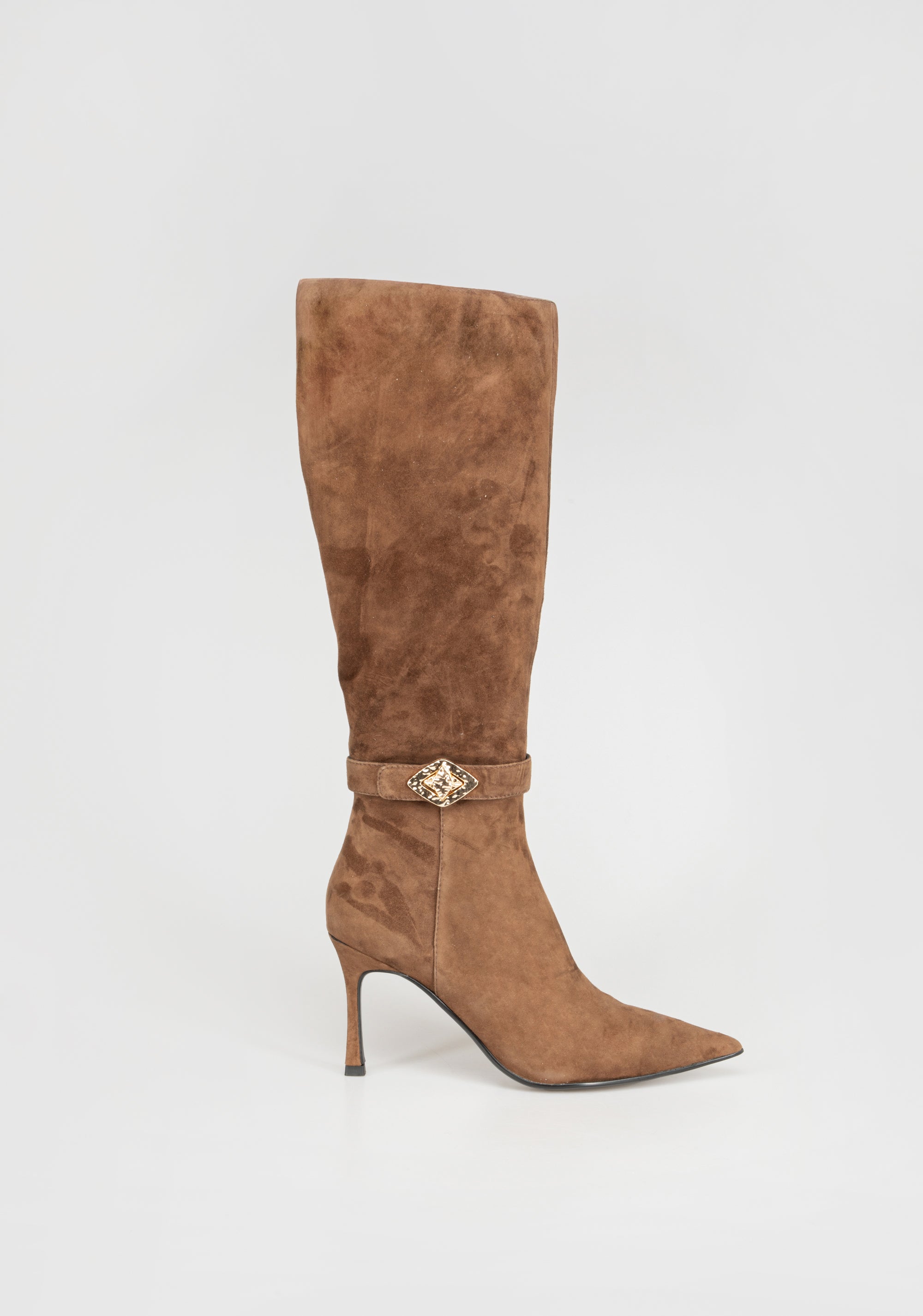Suede Knee-High Boots with Heel and Jewel Buckle Fracomina F825WS5002L42101-326_3_45ddc7f0-782d-4bc2-be21-4153e1787b50
