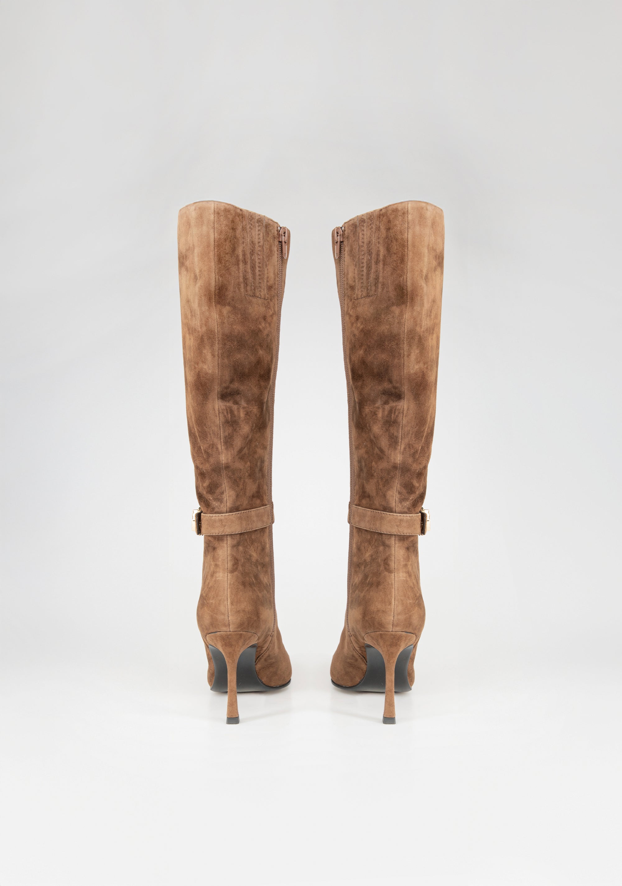Suede Knee-High Boots with Heel and Jewel Buckle Fracomina F825WS5002L42101-326_4_ace34884-3baa-45d9-a84a-a827c2b00e6c