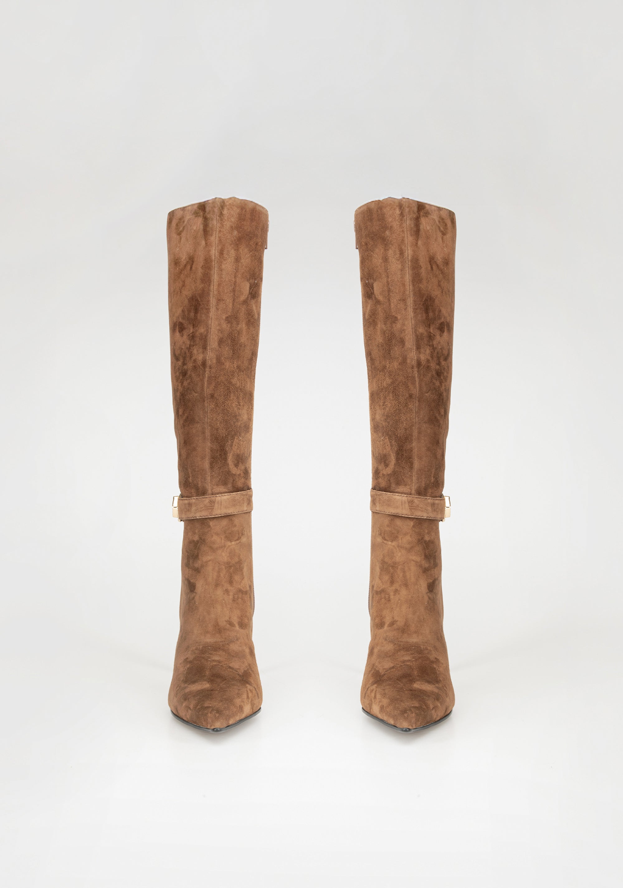 Suede Knee-High Boots with Heel and Jewel Buckle Fracomina F825WS5002L42101-326_ce63cb64-60f5-4350-a6cb-742e282bd583
