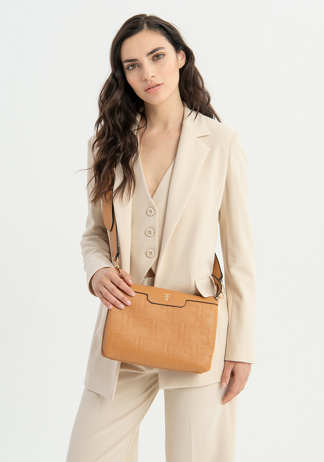 Shoulder bag made in eco leather with logo Fracomina FA23SB3015P411N4-B53