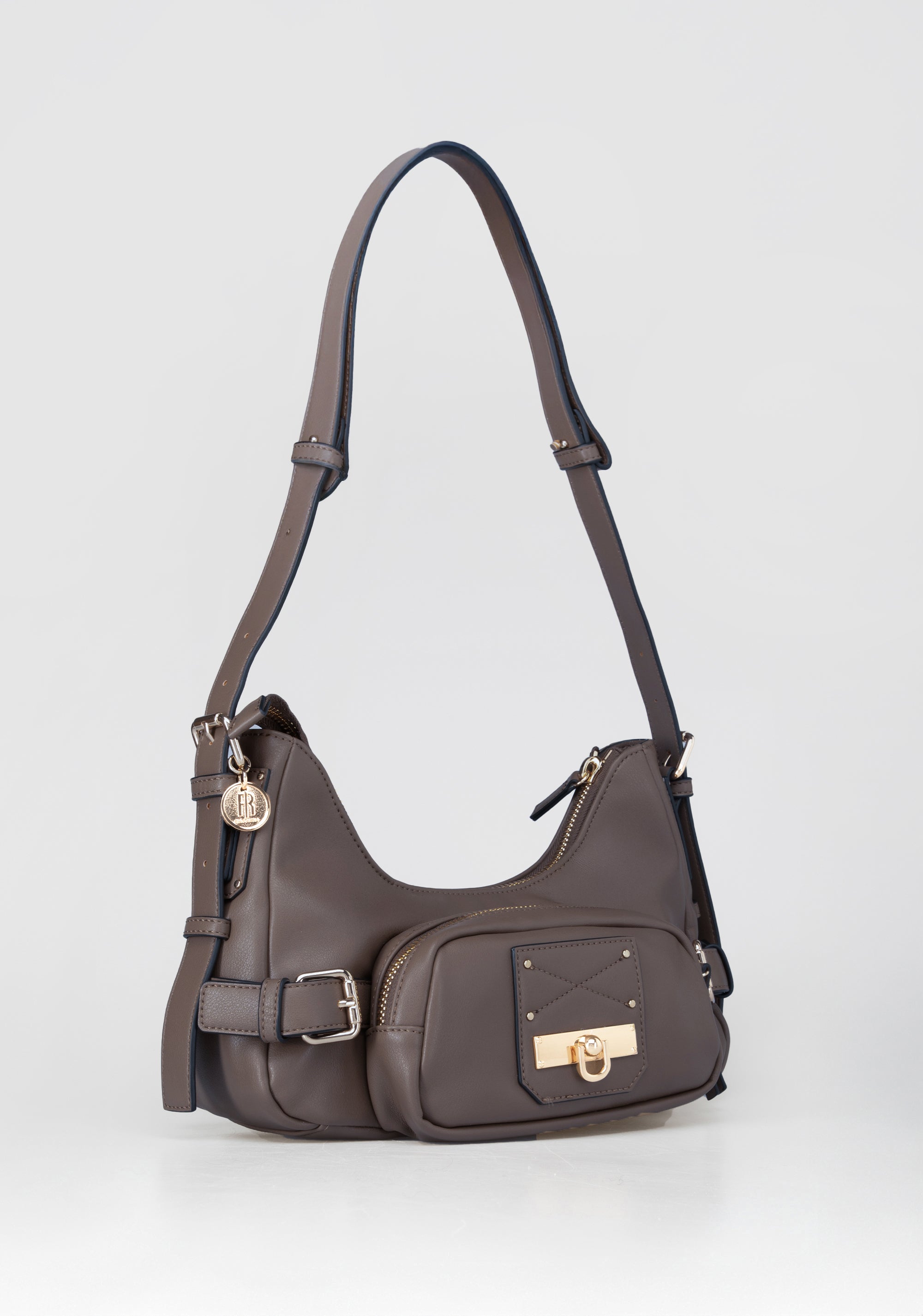Shoulder Bag with Gold Studs and Buckles Fracomina FB25WB3003P44101-G16_2_80ece555-ec29-4812-82a0-842d81354ad2