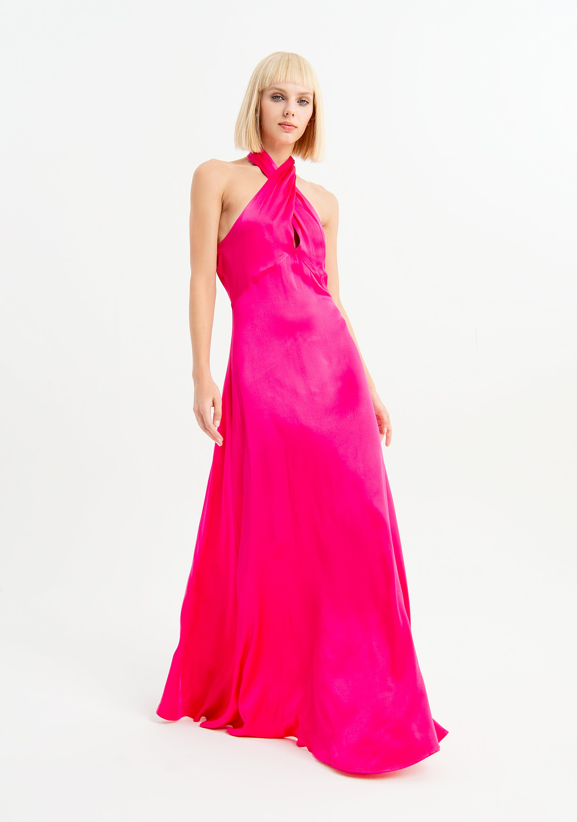 Long satin dress with crossover neckline Fracomina FI23SD3024W45101-233