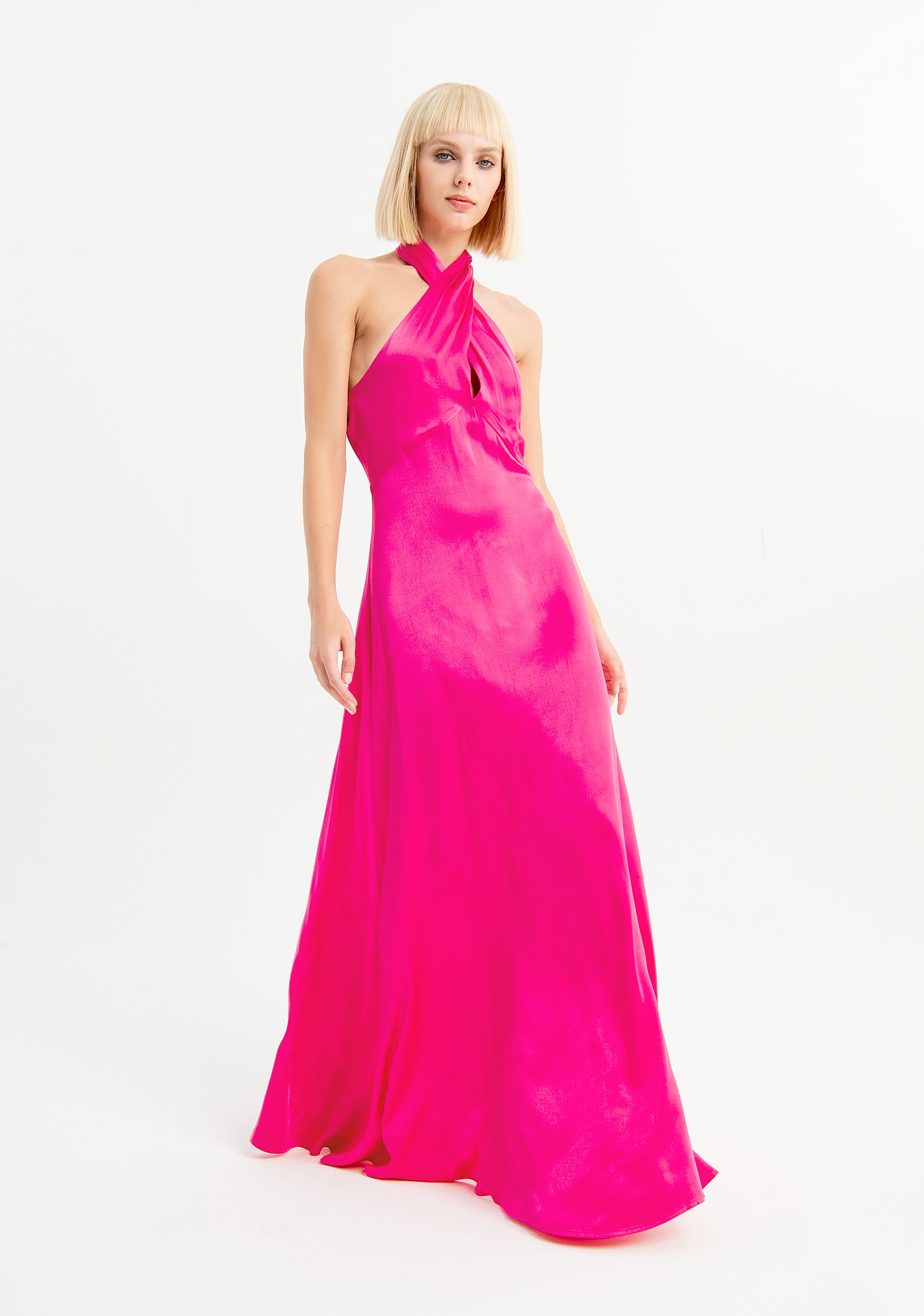 Long satin dress with crossover neckline Fracomina FI23SD3024W45101-233_4c0bad53-e826-4dbf-8a2d-5ad0f588ae54